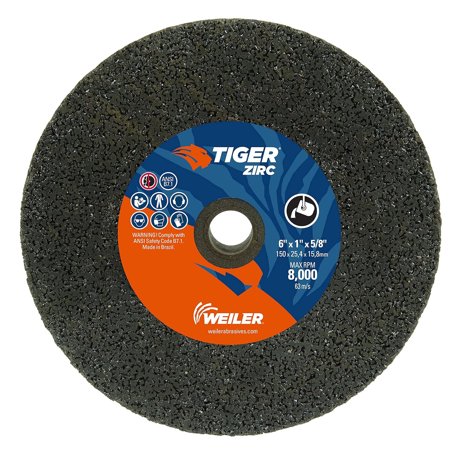 Weiler 68344 Tiger ZIRC Type 1 Portable Snagging Wheel, ZA16-R, 6"x1"x5/8", (Pack of 5)