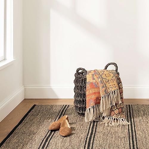 Miniatura 3 de Dash and Albert Malta - Alfombra de lana tejida a mano color camello de 2 x 3 pies, patrón de rayas neutralesnegras