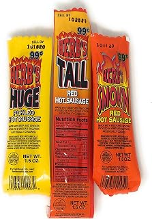 Herbs Tall Red Hot Sausage 1.5oz, Huge Pickled 1.5oz, Smokn Red Hot 1.5oz Variety 18 pack (6each)