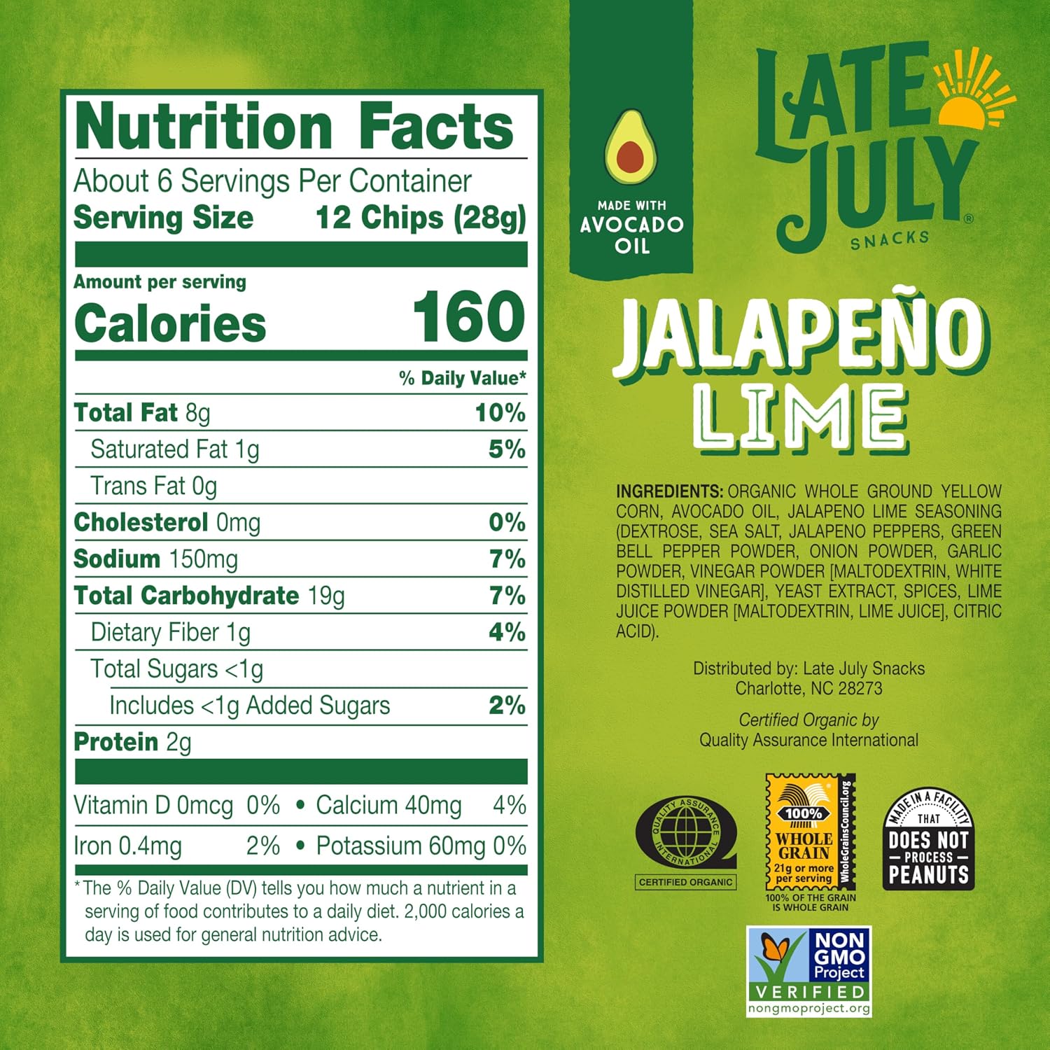 LATE JULY Snacks Jalapeno Lime Tortilla Chips, 6 Oz Bag (Pack of 4) image 2