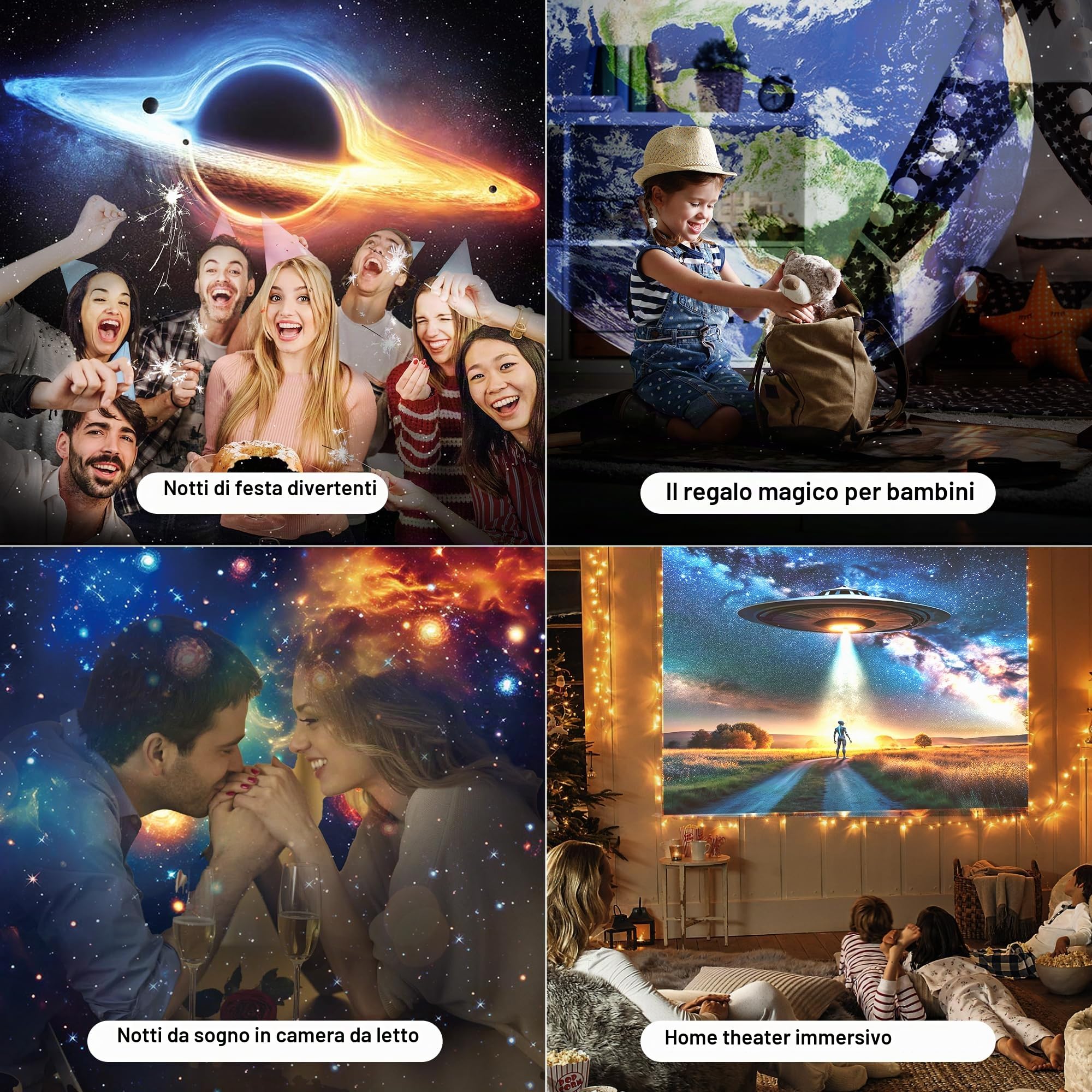 Proiettore Stelle Soffitto, Planetario Proiettore con 12 Dischi, Sistema Solare, 15 Musica, Altoparlante Bluetooth, Telecomando, Timer, Luce Notturna per Bambini, Adulti (Galassia)