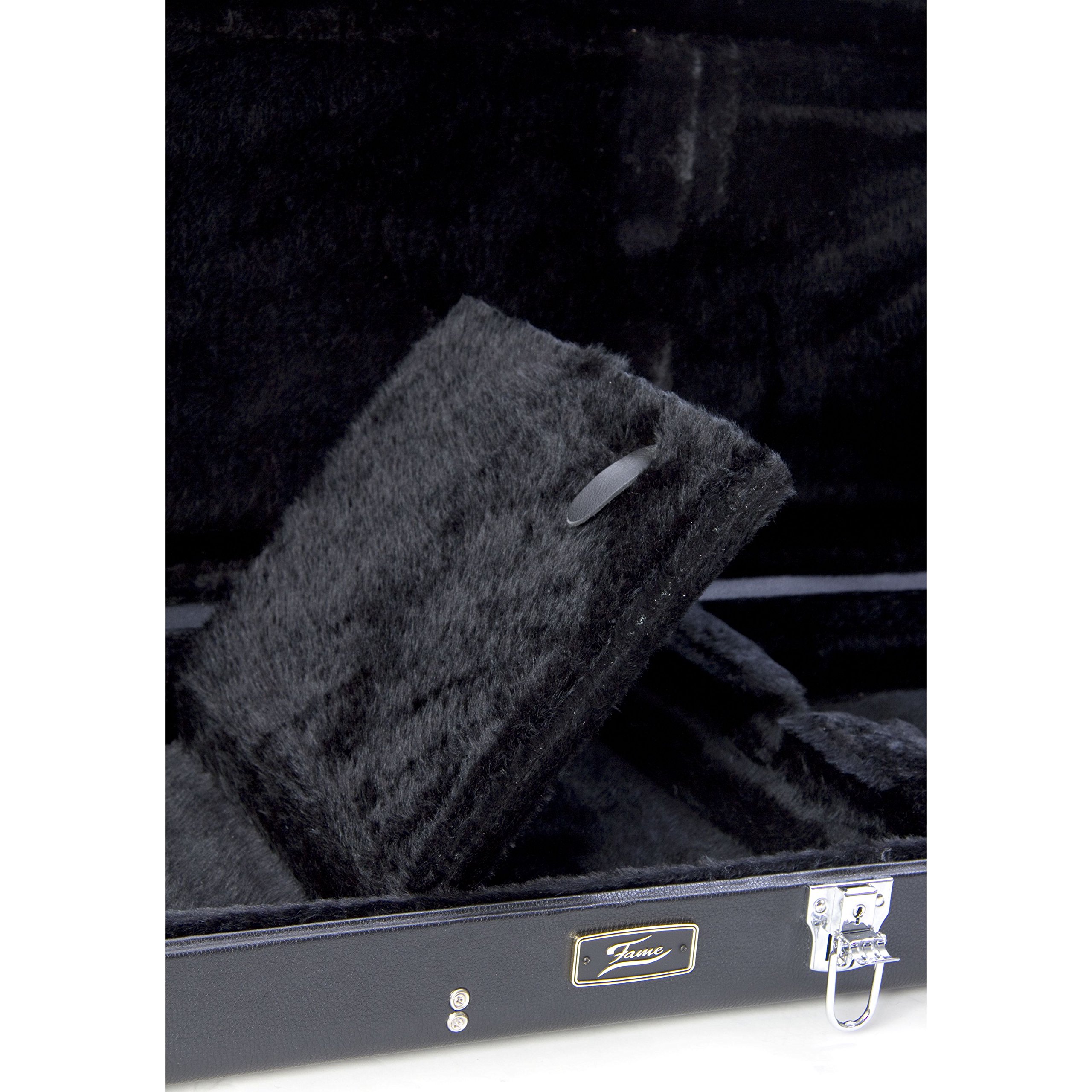 Fame EB-1 Electric Bass Case, Schwarz, Wetterfest, E-Bass Koffer mit Polsterung, Zubehörfach, Passend für J-, P-, MM-Style Bässe, Robuste Metallschnallen, Ideal für den Einsatz on the Road