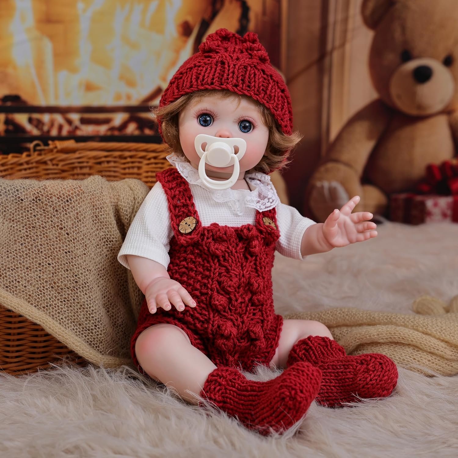 Reborn Baby Doll, 18-Inch Realistic Newborn Baby Doll with Hand-Rooted Hair and Cute Sweater, Full-Body Vinyl Baby Dolls for 3+ Ages, Gifts, Collect