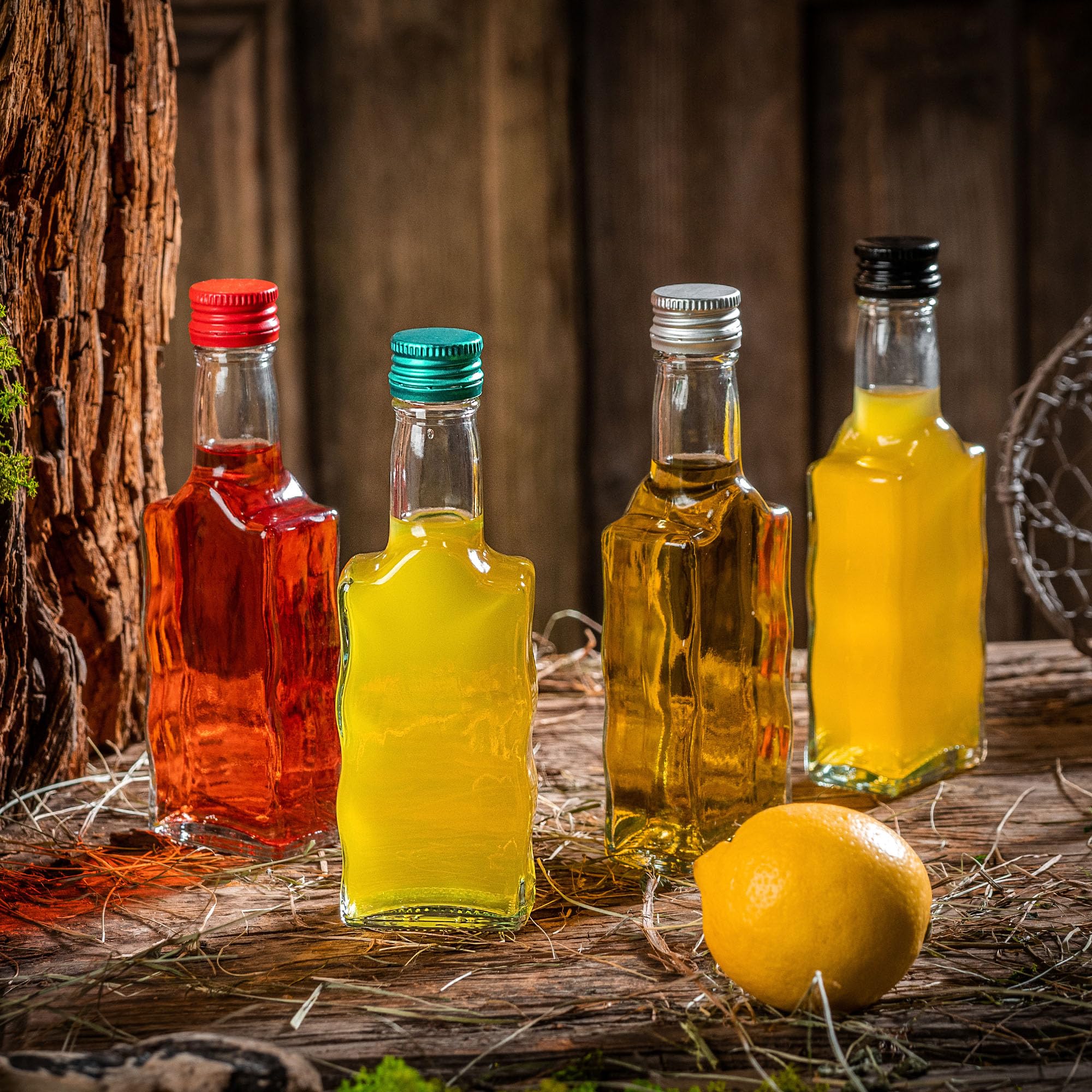 KADAX Lot de 50 Bouteilles en Verre 200ml avec Bouchon à vis Or – Bouteilles vides à remplir pour Liqueur, schnaps, Huile et vinaigre, Conservation Alimentaire