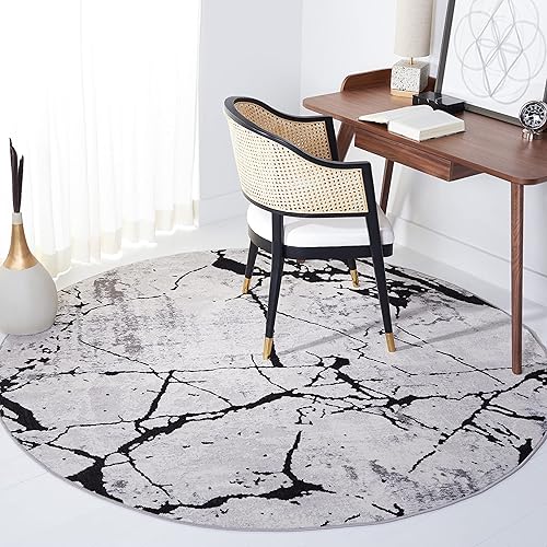 SAFAVIEH Amelia Collection - Alfombra redonda de 10 pies, color gris y negro, diseño abstracto moderno, no desprende pelusa y de fácil cuidado,
