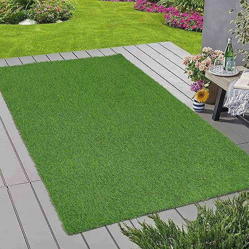 HEBE - Tapete de césped artificial para puerta de césped de 32 x 48 pulgadas, tapete sintético para interiores y exteriores, para perros, patio,