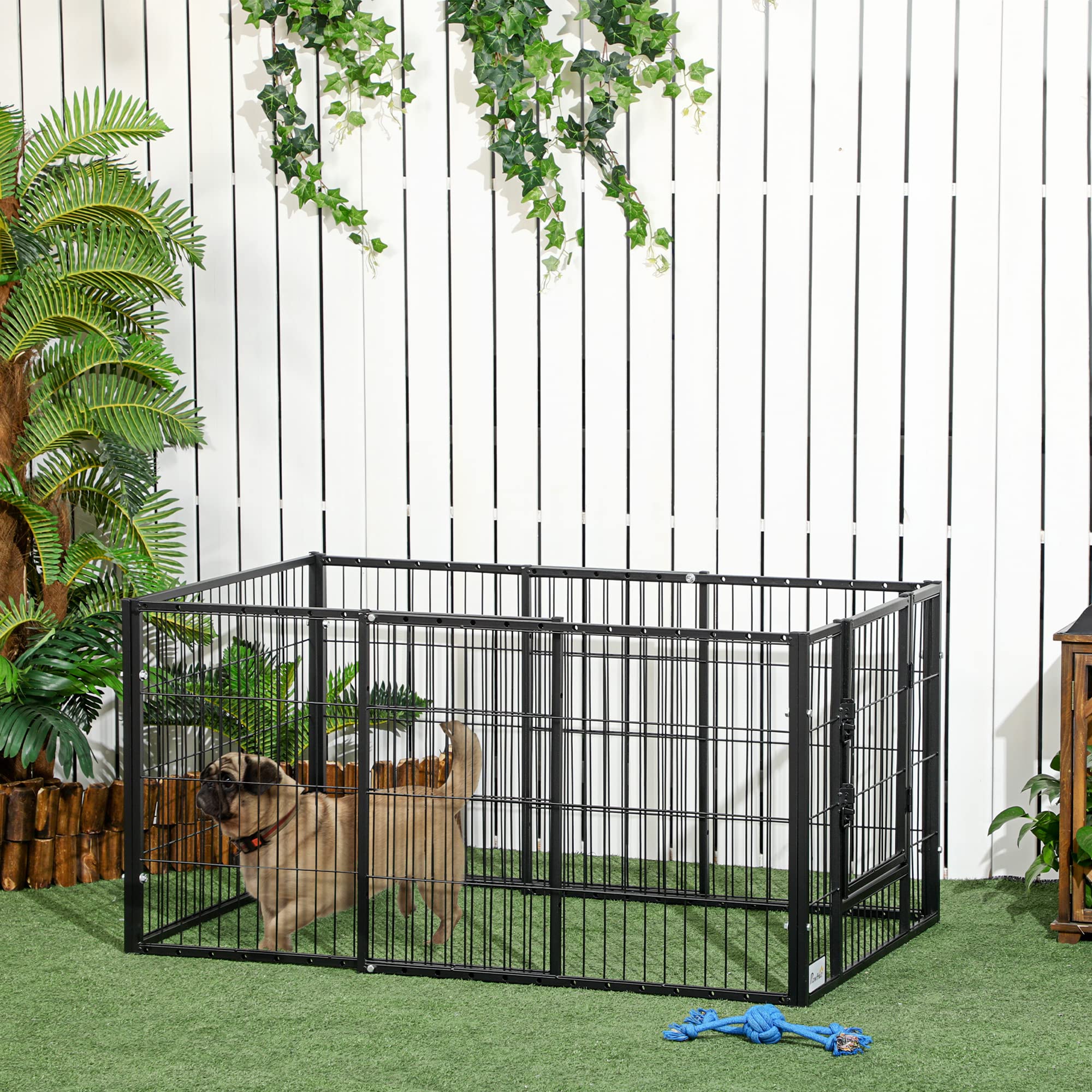 PawHut Recinto per Animali con 6 pannelli per Esterni e Interni, Lunghezza regolabile 82.5-150x79x61cm, Metallo