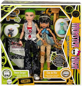 Monster High Booriginal Creeproduction Dolls 2-Pack, Cleo De Nile & Deuce Gorgon Collectible Reproductions with Doll Stands, Diaries & Pets