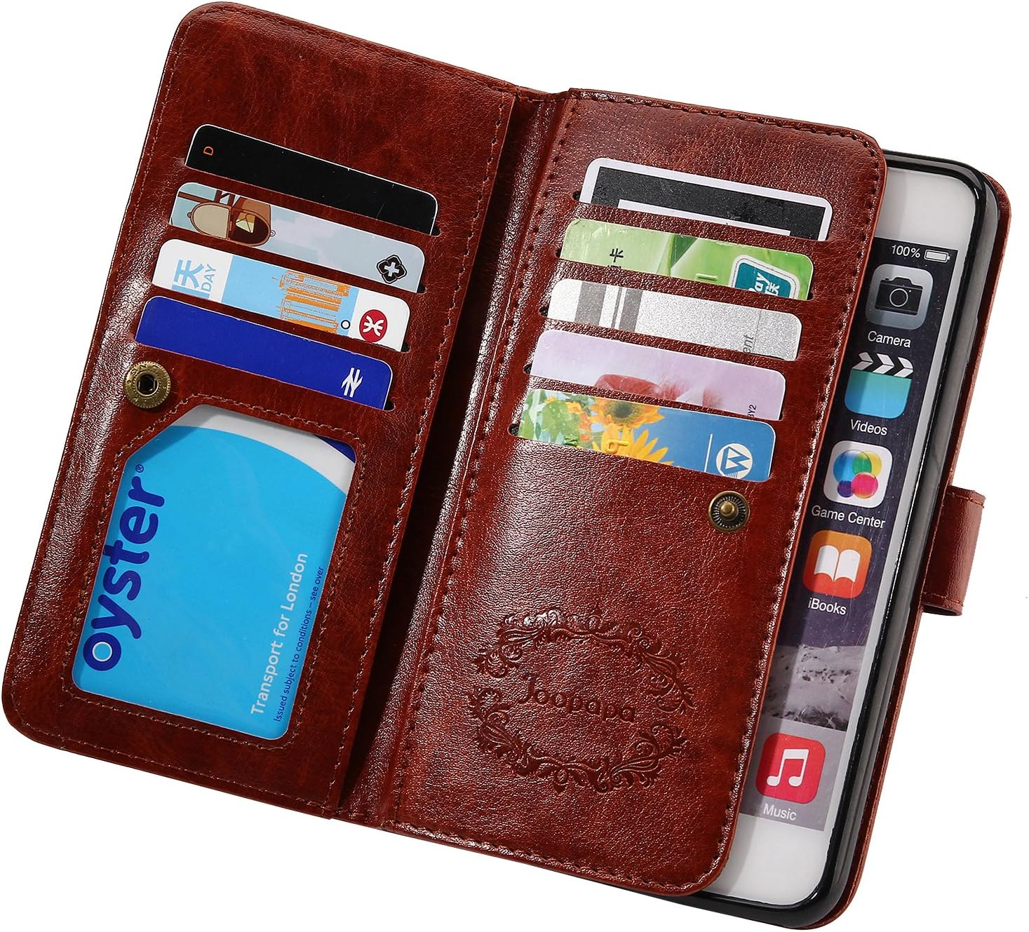 Joopapa iPhone 6s Case, iPhone 6 Case, Luxury Fashion Pu Leather 2 in 1 Magnetic Wallet Credit Card Holder Flip Case Cover with Built-in 9 Card Slots for for Apple iPhone 6/6s 4.7 Inch (Brown)