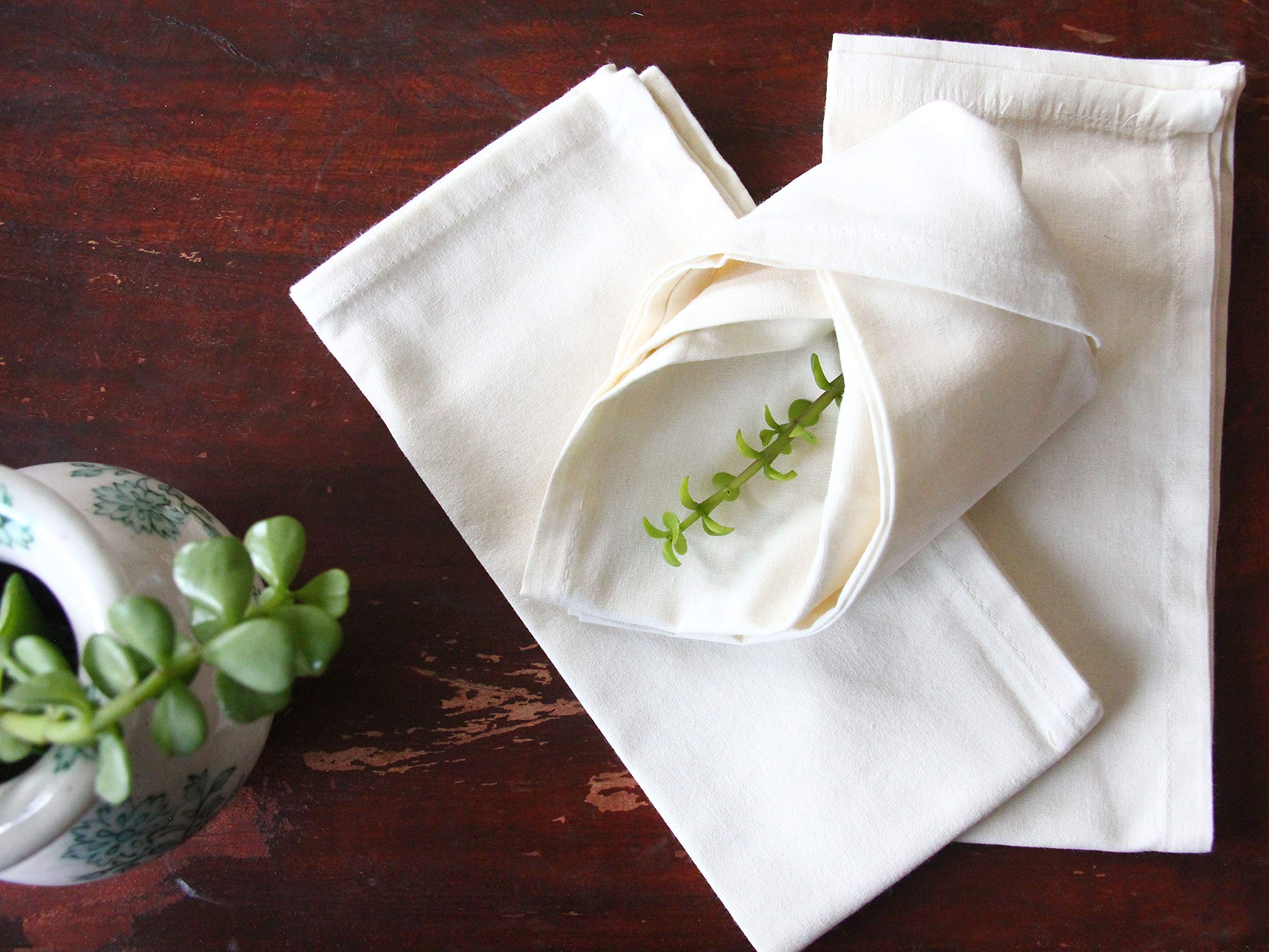 TARAN LIVING Servilletas de Tela Blanca 100% algodón Suave, Lavables, para Fiestas, Manualidades, decoración de Granja, Juego de 12, 18 x 18 Pulgadas