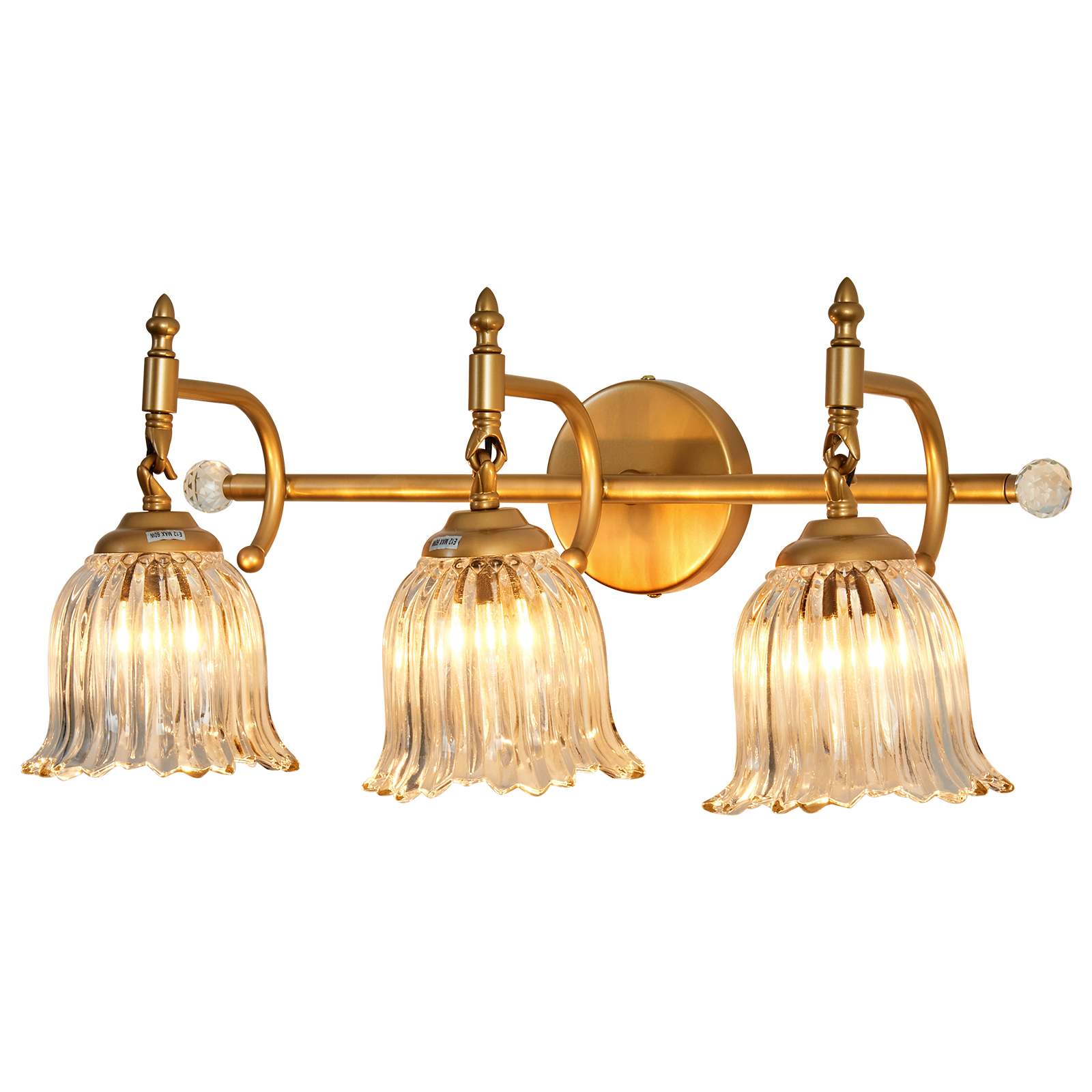 Image of CVKASH 3-Light Bathroom Vanity Light Fixtures Over Mirror,Brushed Gold Modern Vanity Lights with Glass Shade Vintage Wall Sconce for Bedroom Dressing Room Living Room Hallway Cabinet