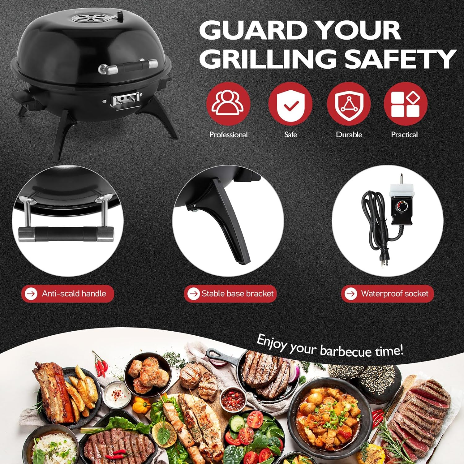 Outvita Indoor/Outdoor Electric Grill, 1600W Portable Removable Stand Grill with Double Layer Design for Countertops, BBQ, Patio & Backyard (Black)