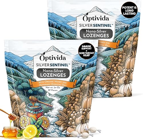 Optivida Health Pastillas coloidales de plata con miel y aceite de limón (paquete de 2)  Pastillas calmantes para el dolor de garganta para adultos