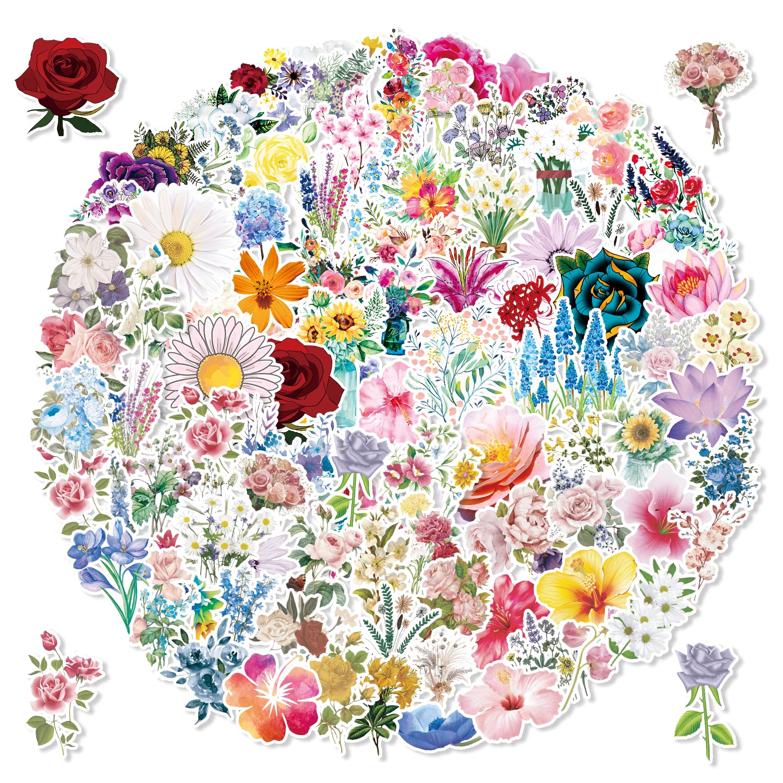 G2PLUS 100PCS Floral Stickers: Waterproof Vinyl Flower Stickers for Journals, Scrapbooking, Planners, Cards, Gift Wrapping and DIY Decoration — image 1