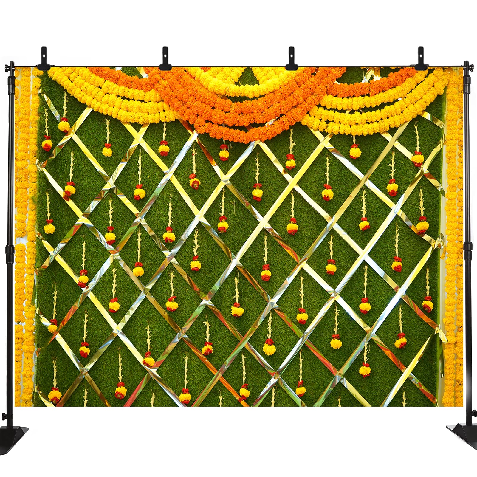 Indian Traditional Backdrop India Macrame Marigold Garland Photography Background Hindu Wedding Marriage Bridal Shower Happy Holi Pooja Party Decortions Photo Photoshoot LHC5 10X8FT