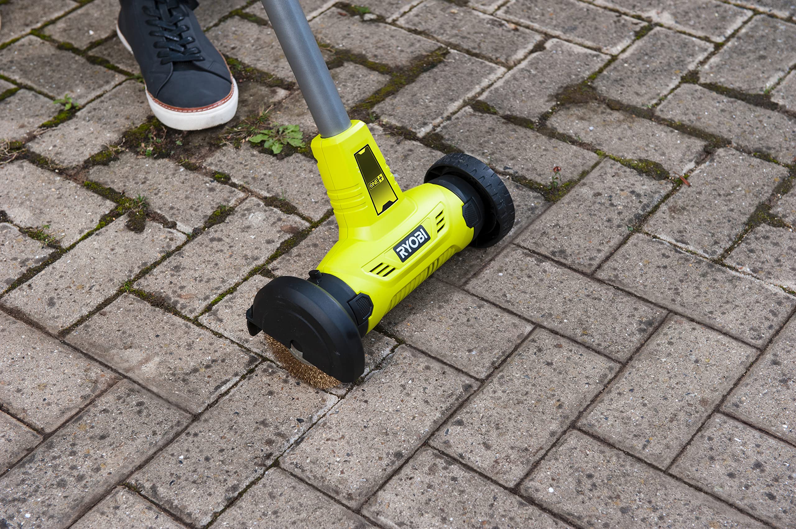 RYOBI - Nettoyeur de Joint 18V One+ RY18PCA-0 – Brosse Rotative métalique 11,5cm, Nettoyage Efficace Terrasse, Pierre, Escalier, Carrelage – Batterie Non Incluse