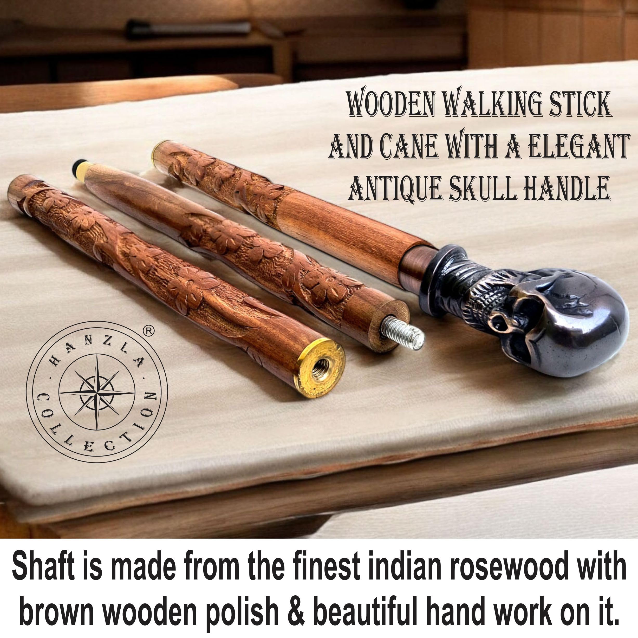 Bastone da passeggio in legno con testa di teschio antico, regalo vintage per uomini e donne, bastone da passeggio con manico in legno massiccio, manico in ottone massiccio, manico in ottone