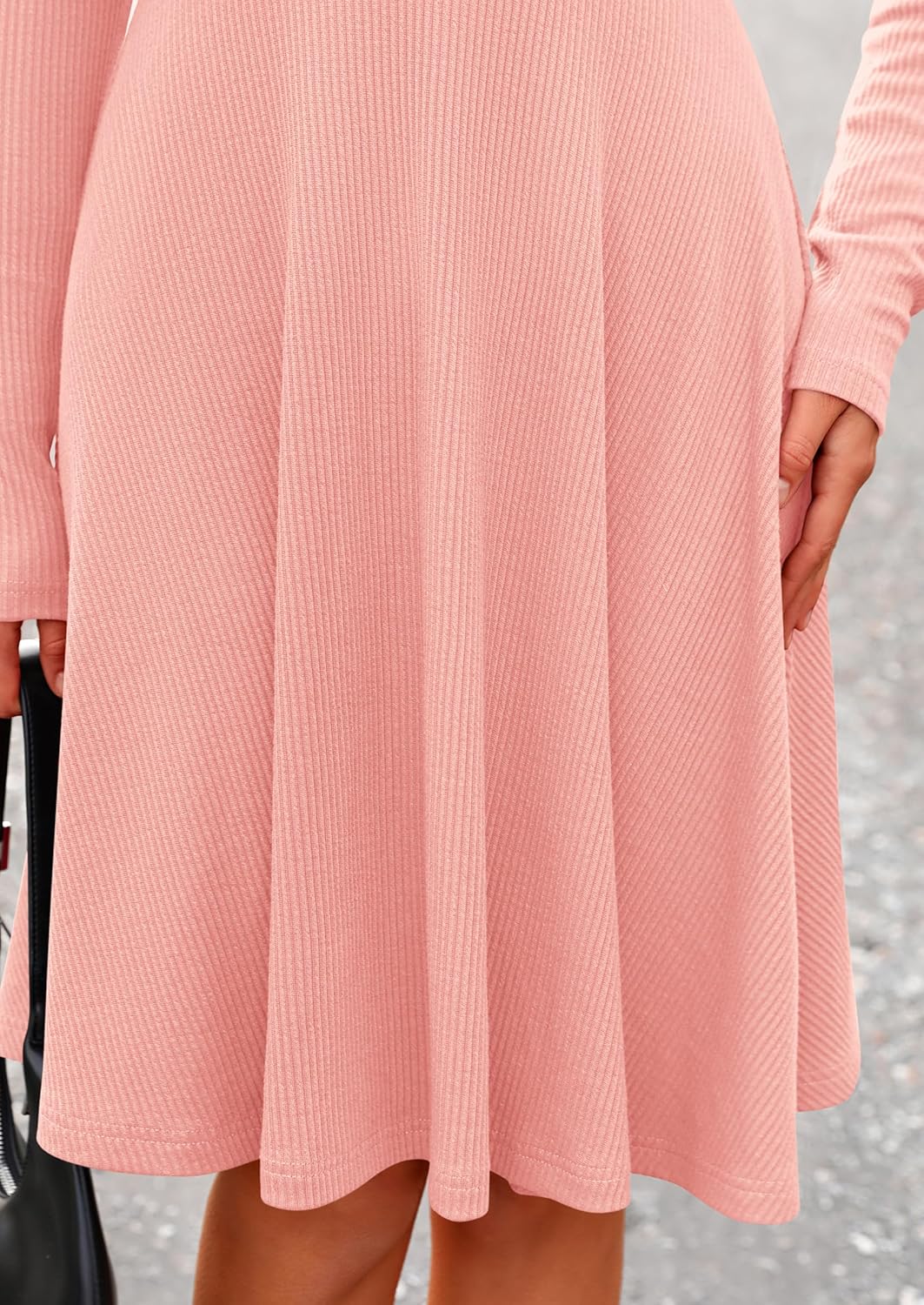 PRETTYGARDEN Women's Fall Short Dress Ribbed Knit Crewneck Long Sleeve A Line Flowy Casual Elegant Going Out Winter Dresses - Image 6