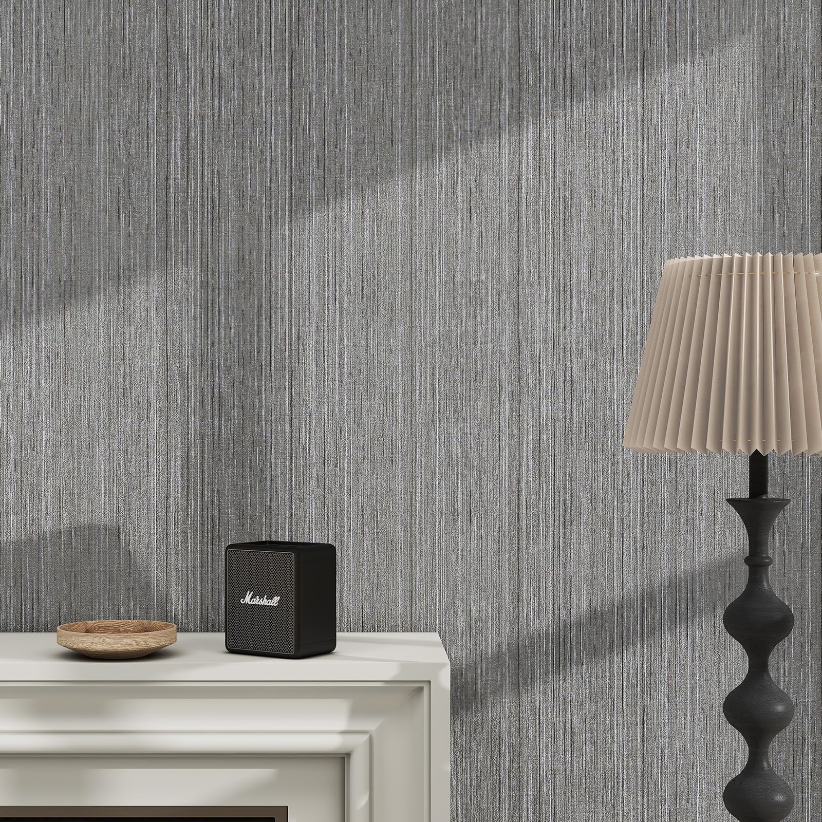osayhome Grasscloth Peel and Stick Wallpaper Dark Gray Textured 24in X 393in Fabric Linen Wallpaper Thick Vinyl Contact Paper for Walls Self Adhesive Wallpaper
