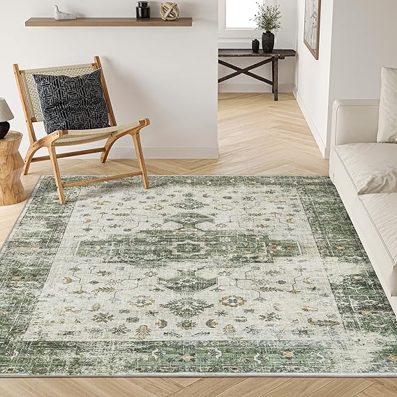 Valenrug Washable Rug 5x7 Ultra Thin Green Collection