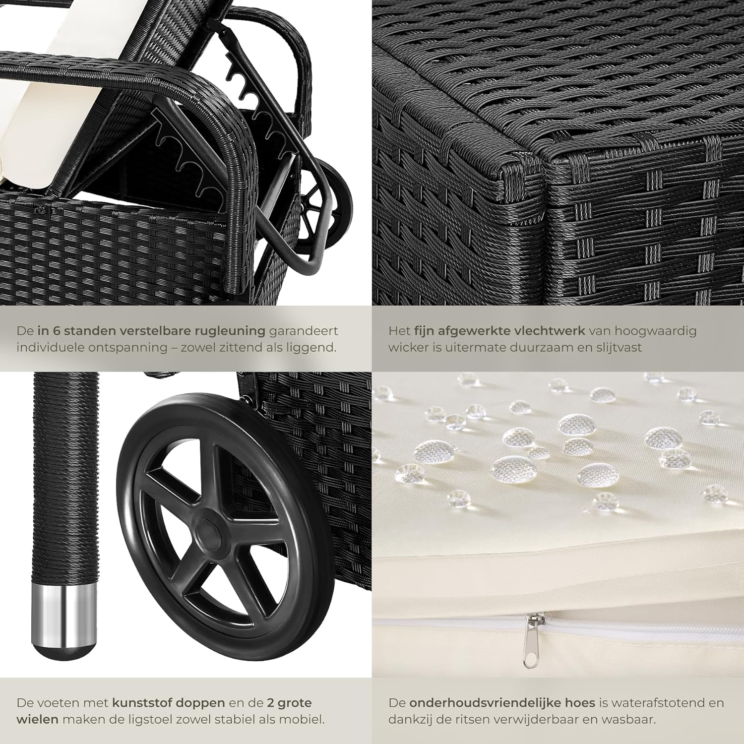 Rubberized wheels for easy mobility of the tectake Garden Lounger