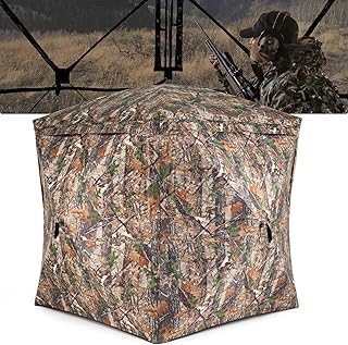 COSTWAY Tente de Chasse pour 2-3 Personnes, Store de Camouflage Transparente 270° en Oxford Résistante avec Porte Magnétique Silencieuse 4 Fenêtres et Sac de Transport, pour Camping Chasse