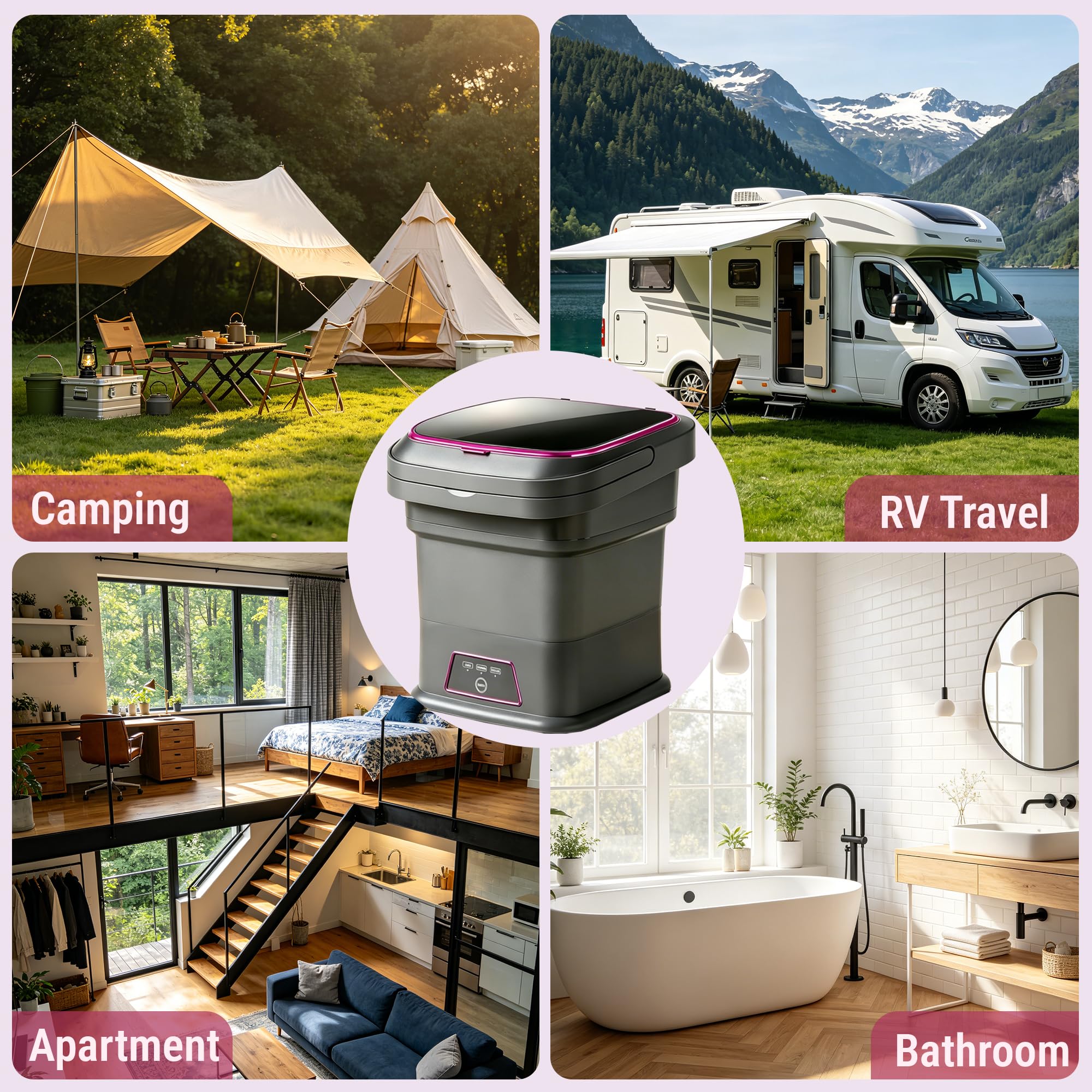 16L Portable Washing Machine, Foldable Mini Washing Machine with Spin Basket & 3 Cleaning Modes, Small Laundry Machine for Underwear, Baby Clothes, Socks, Compact Design for Travel Apartment RV — view 7
