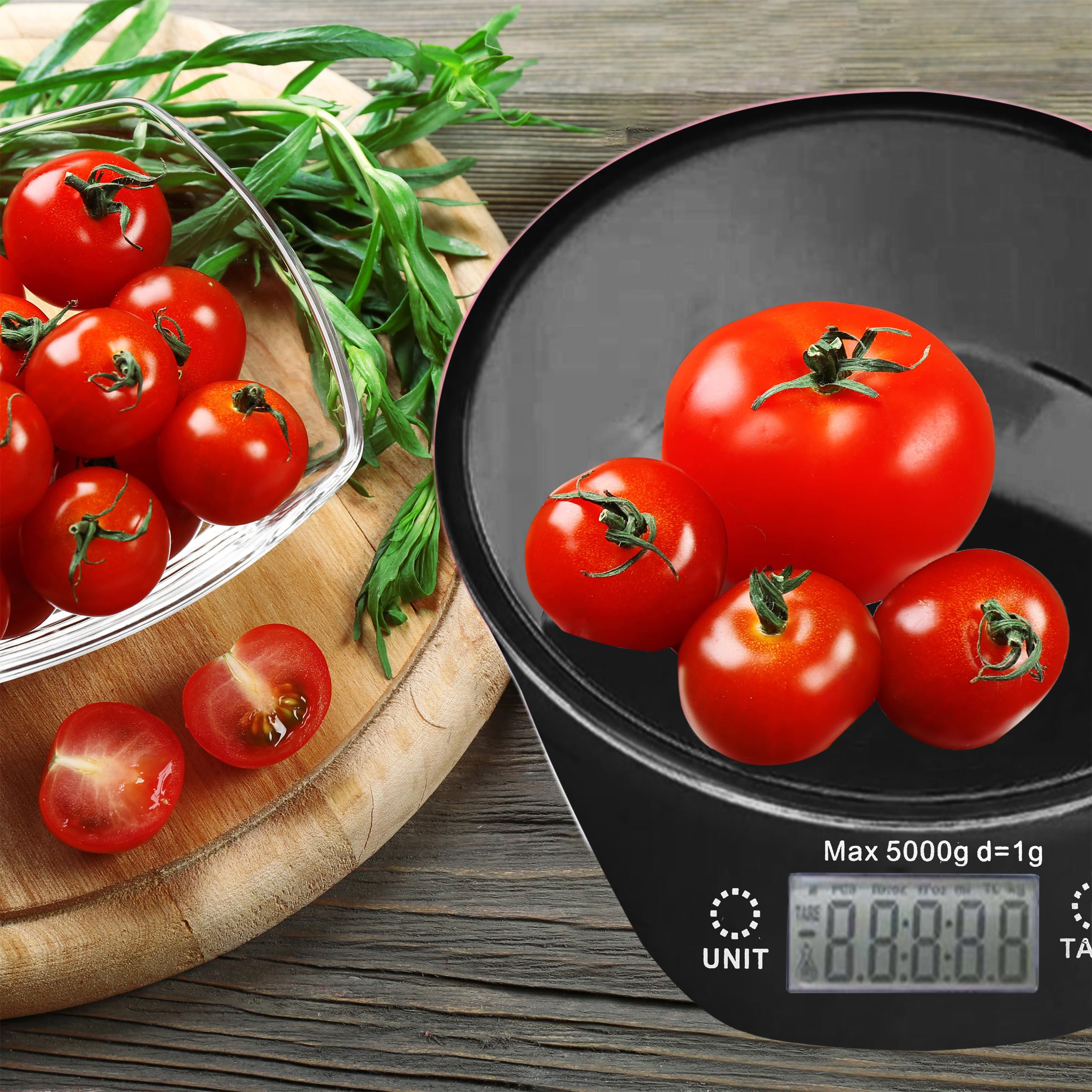 Retoo Bilancia Cucina Digitale con Ciotola Rimovibile - 1g/5 kg, Ciotola 700 ml, Display LCD, Digitale, Funzione Tara, Sensore ad alta precisione, Salvaspazio, Nero