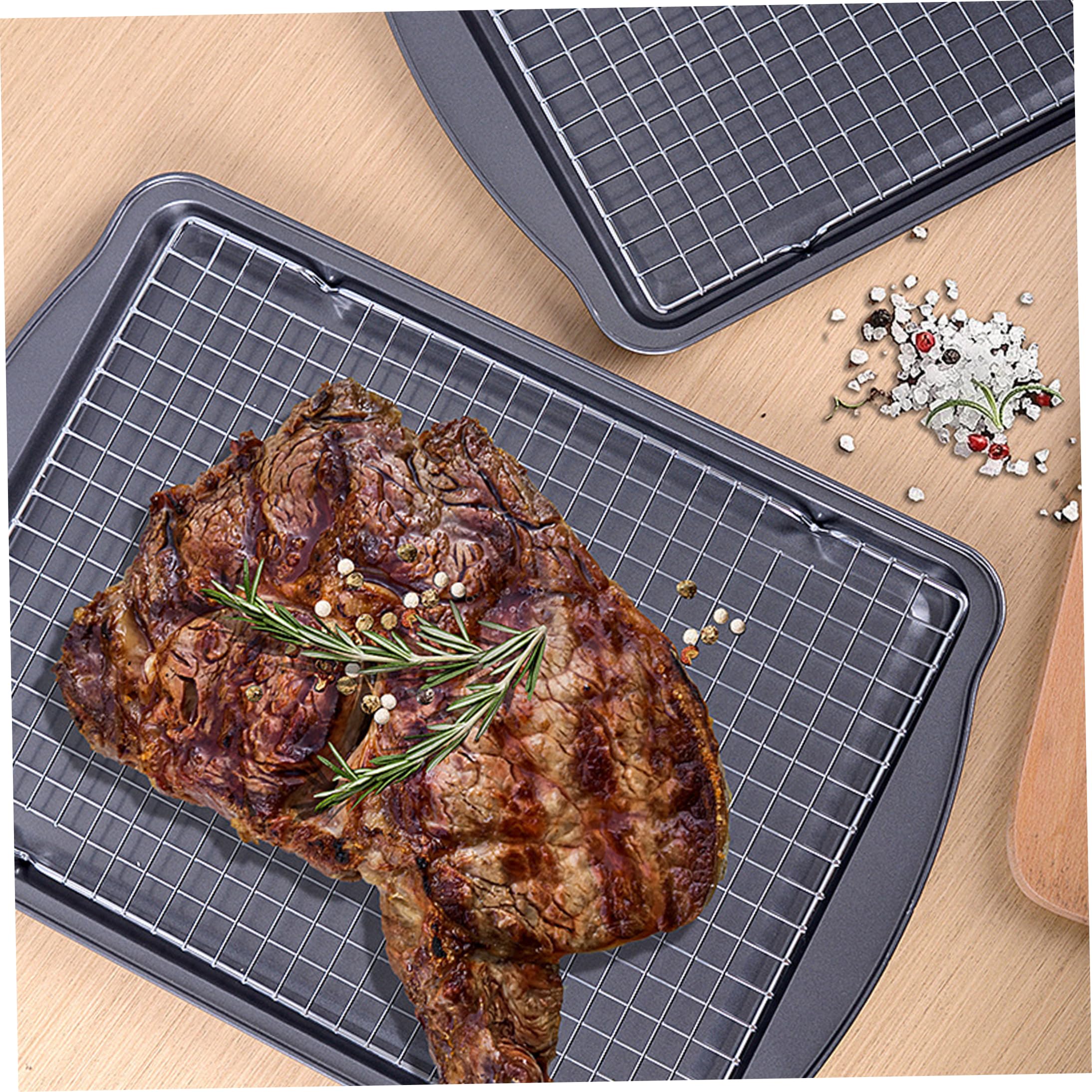 Bandeja para hornear con rejilla, 1 juego de bandeja para hornear con revestimiento antiadherente con rejilla: portátil para horno de acero inoxidable, distribución uniforme del calor para