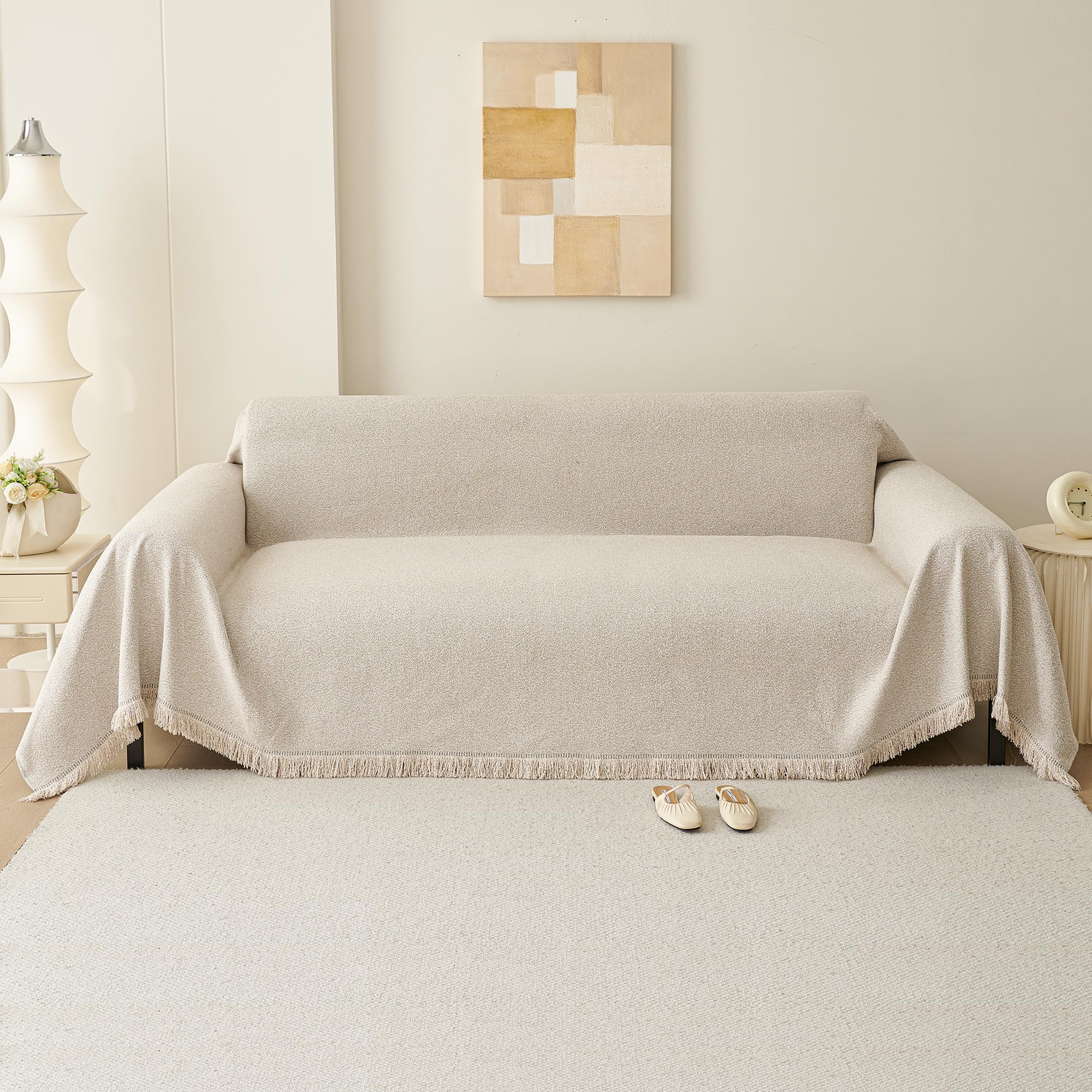 Nestiva Couch Cover for Pets Beige Covers for 3 Cushion Couch Sofa Cover Sectional Thick Chenille Couch Cushion Covers for Kids, Waterproof Stain-Resistant Modern Furniture Protector, 71''x150''