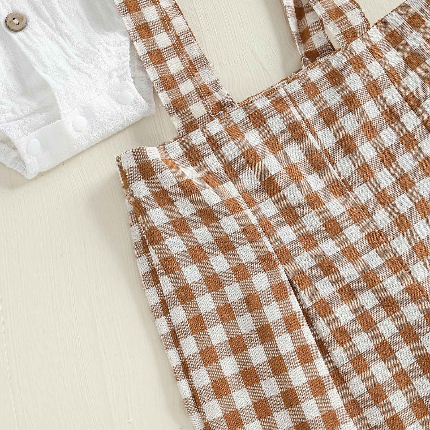 Newborn Baby Girl Clothes Button Linen Button Long Sleeve Romper Plaid Overall Pants Fall Winter Baby Girl Outfit - Image 6