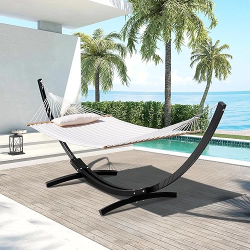 Miniatura 7 de Lazy Daze Hammocks Soporte de hamaca de arco de acero resistente de 12 pies con mosquetón y cadena, soporte curvado resistente a la intemperie para