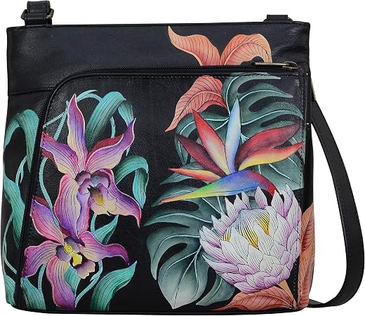 Anuschka Women’s Genuine Leather Crossbody With Front Zip Organizer - Hand Painted Exterior