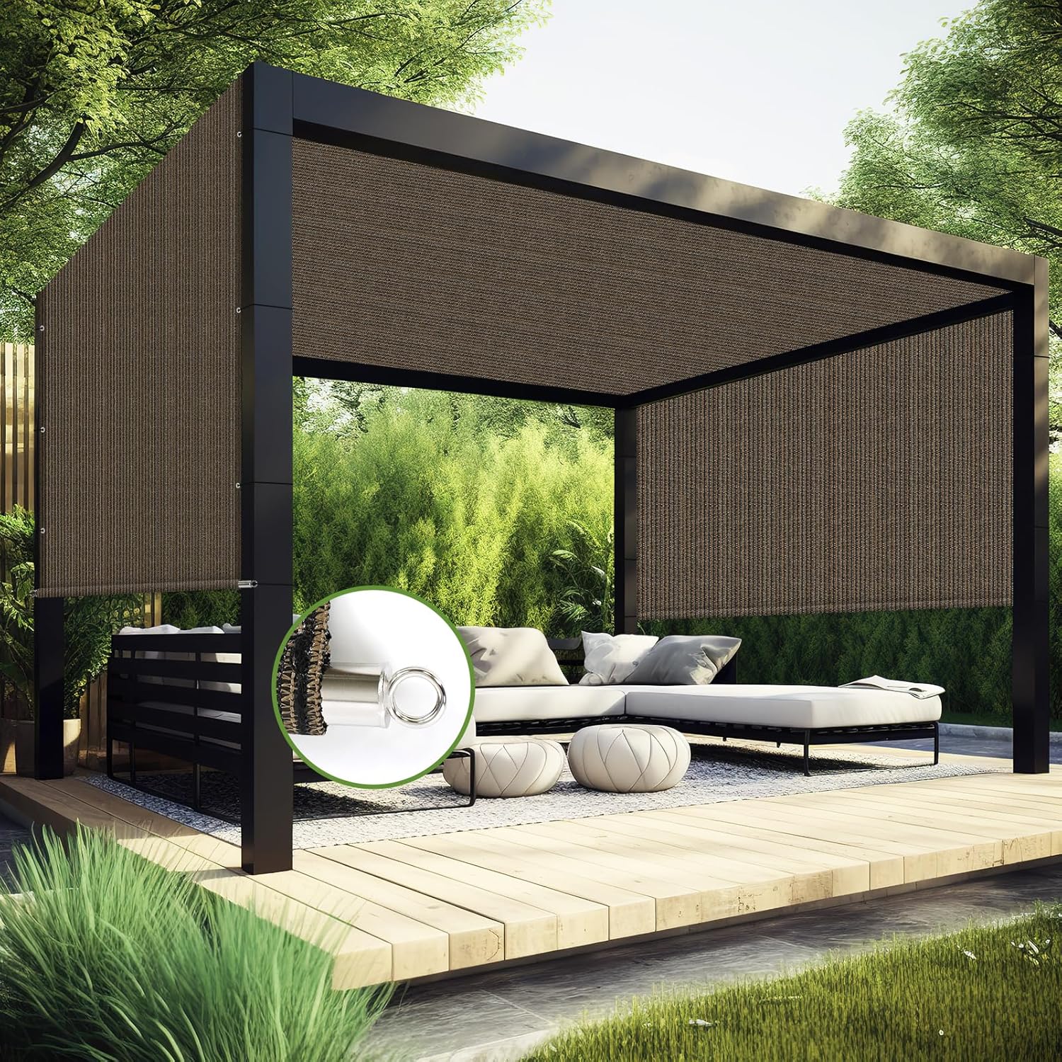 Shade&Beyond 9'x16' Pergola Shade Cover with Weighted Rods & Grommets, 90% UV Block Outdoor Sun Shade Cloth Canopy Replacement Cover for Patio Porch, Wheat