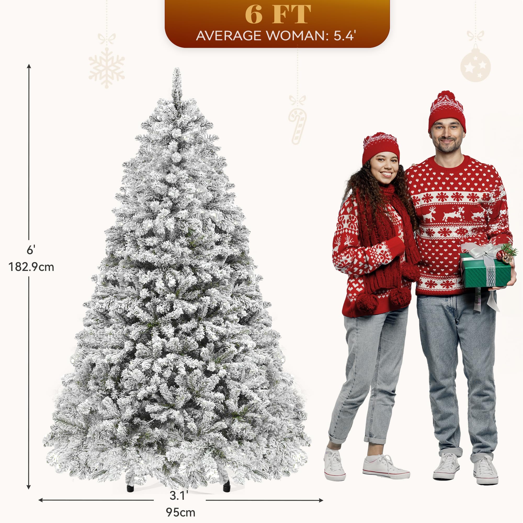 YITAHOME 182cm Künstlicher Weihnachtsbaum mit Schnee & 250 LED Beleuchtung, ca. 800 Spitzen, Naturgetreu Tannenbaum mit Klappsystem & Metallständer, Schnellaufbau für Zuhause Geschäfte, 182 x Φ95cm