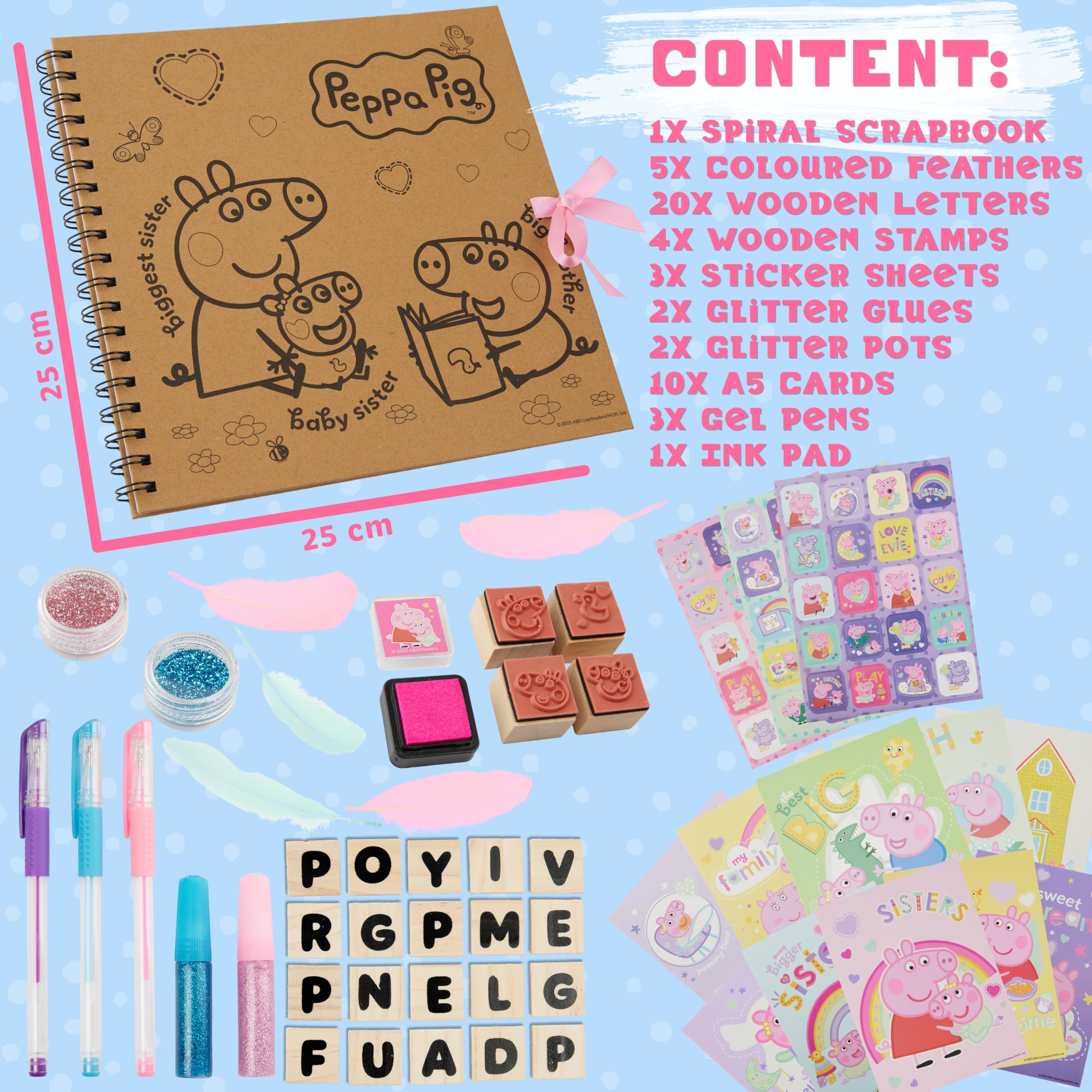 Peppa Pig Kit Scrapbooking Enfant 51 Pièces, Loisirs Créatifs avec Carnet, Autocollants Enfants, Stylos Gel, Paillettes, Tampons et Accessoires