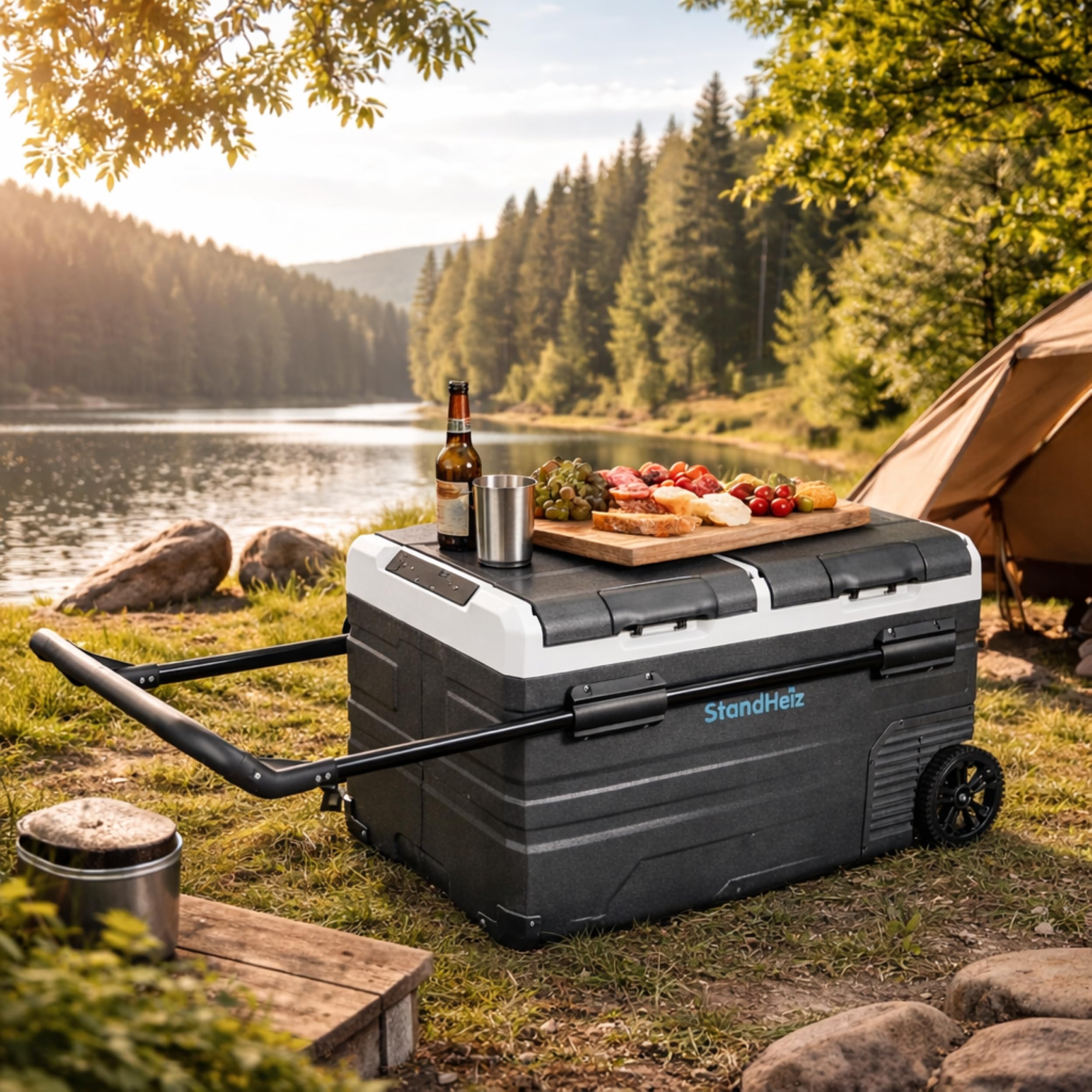 Kompressor Kühlbox 75L Dual Zone 12V 24V 230V – APP-Steuerung Tragbare Auto Kühlbox mit Gefrierfunktion bis -20°C, Leise Camping Kühlschrank für Auto, LKW, Wohnmobil, Camping
