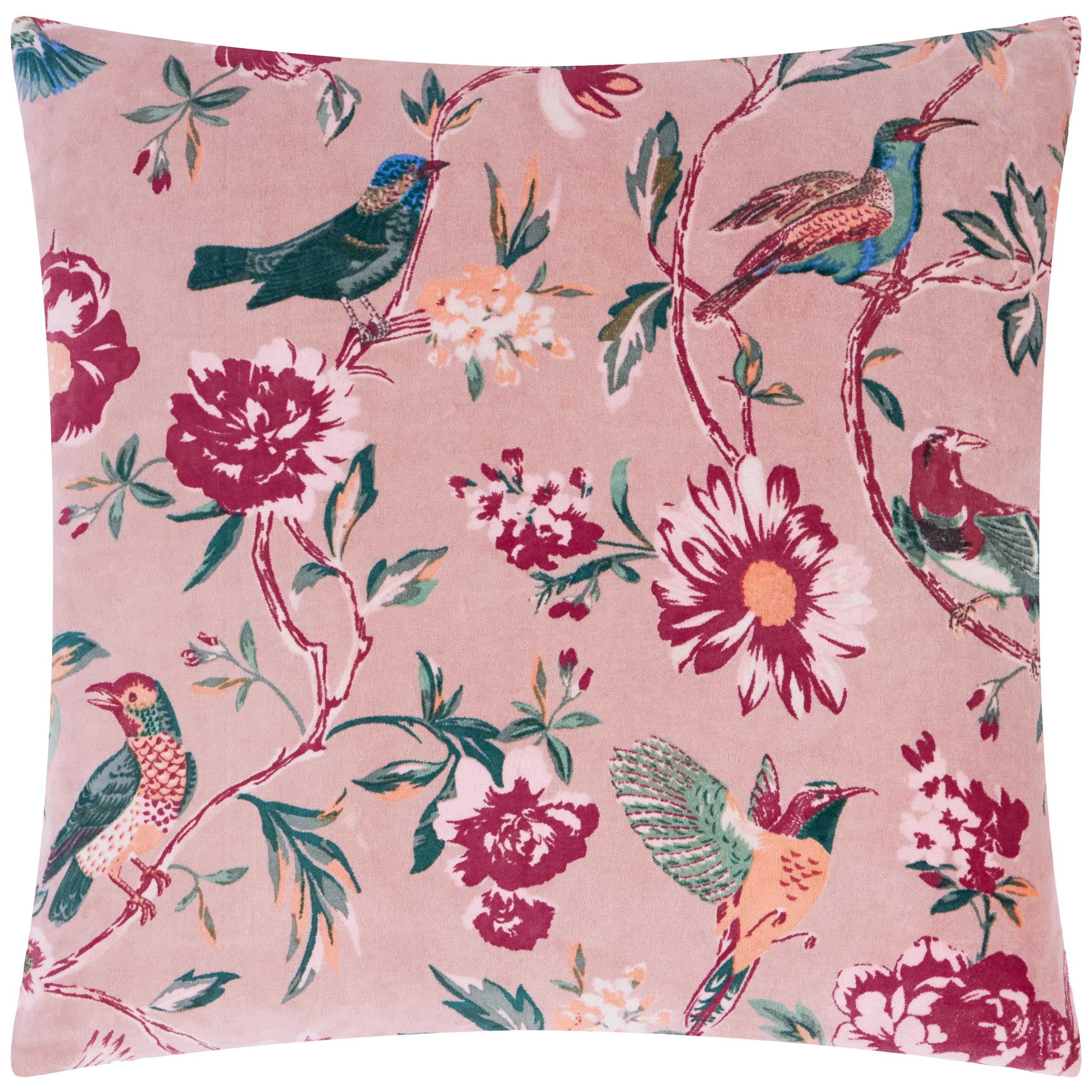 furn. Wylder Aviary Cushion Cover – Cotton Velvet Country Garden Bird Decorative Case (Blushed Rose – 50x50cm)