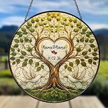 Custom Wedding Suncatcher Stained Glass Personalized Anniversary Wedding Bride Groom Name Window Hanging Ornament, Family Home Decor, Valentines, Christmas Suncatcher Gifts