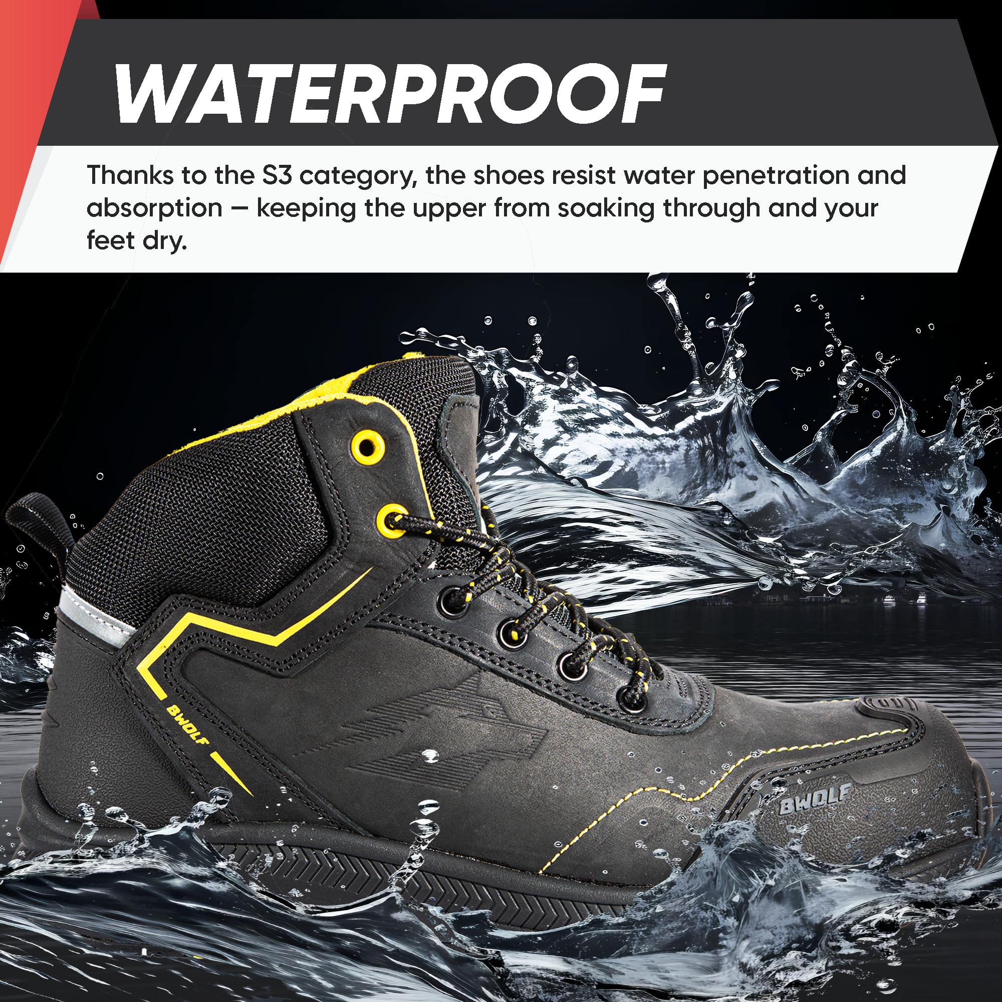 BWOLF Phoenix Arbeitsschuhe Herren S3 High Sicherheitsschuhe Herren S3 Nabuk wasserdicht, rutschhemmend 4x4 Grip Tech, Ergo Sohlen