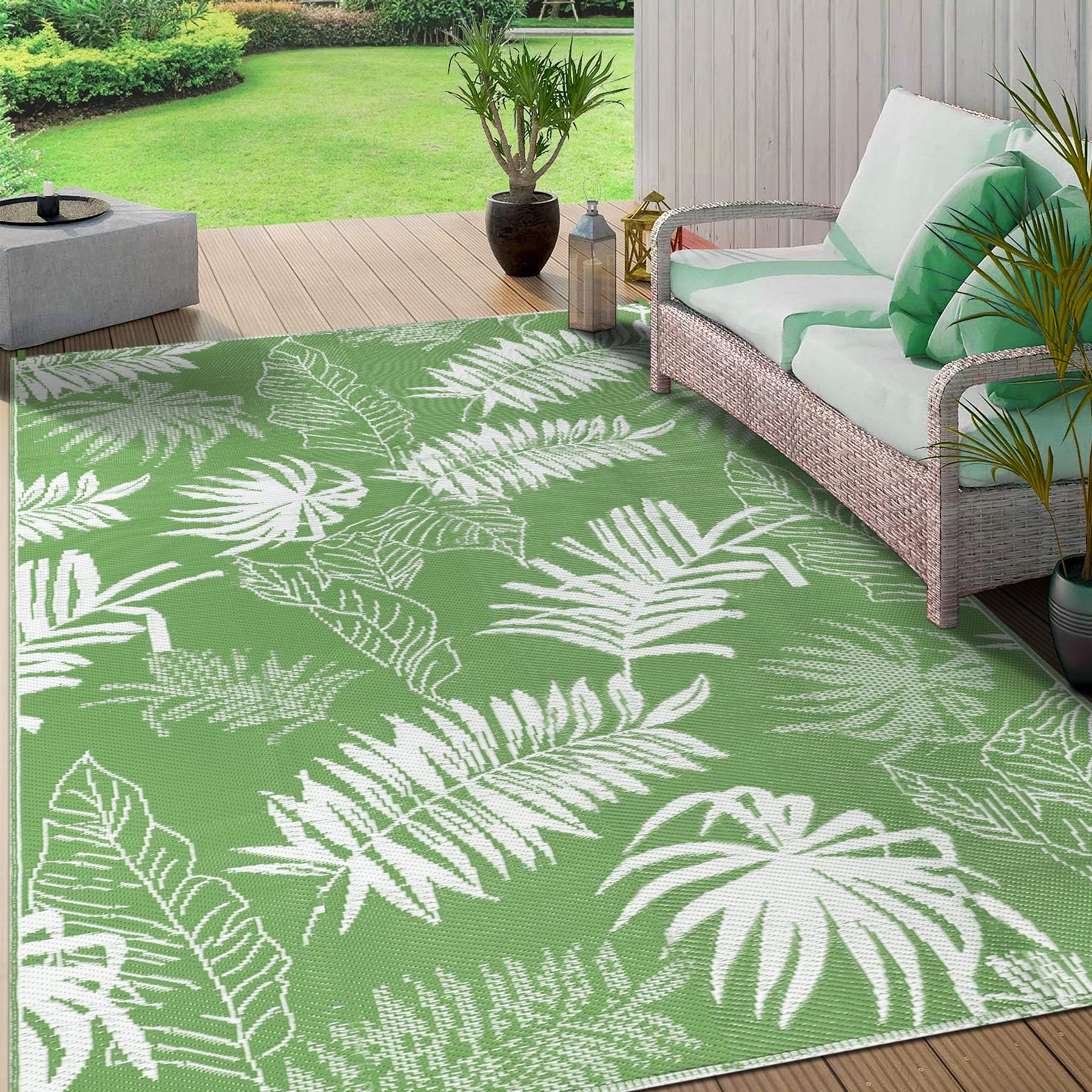 Tapis Exterieur Resistant Pluie Terrasse, Réversible Résistant aux UV Tapis Extérieur Terrasse, Plastique Léger Tapis Balcon pour Jardin, Camping, Pique-Nique, Plage, 245 X 305 cm