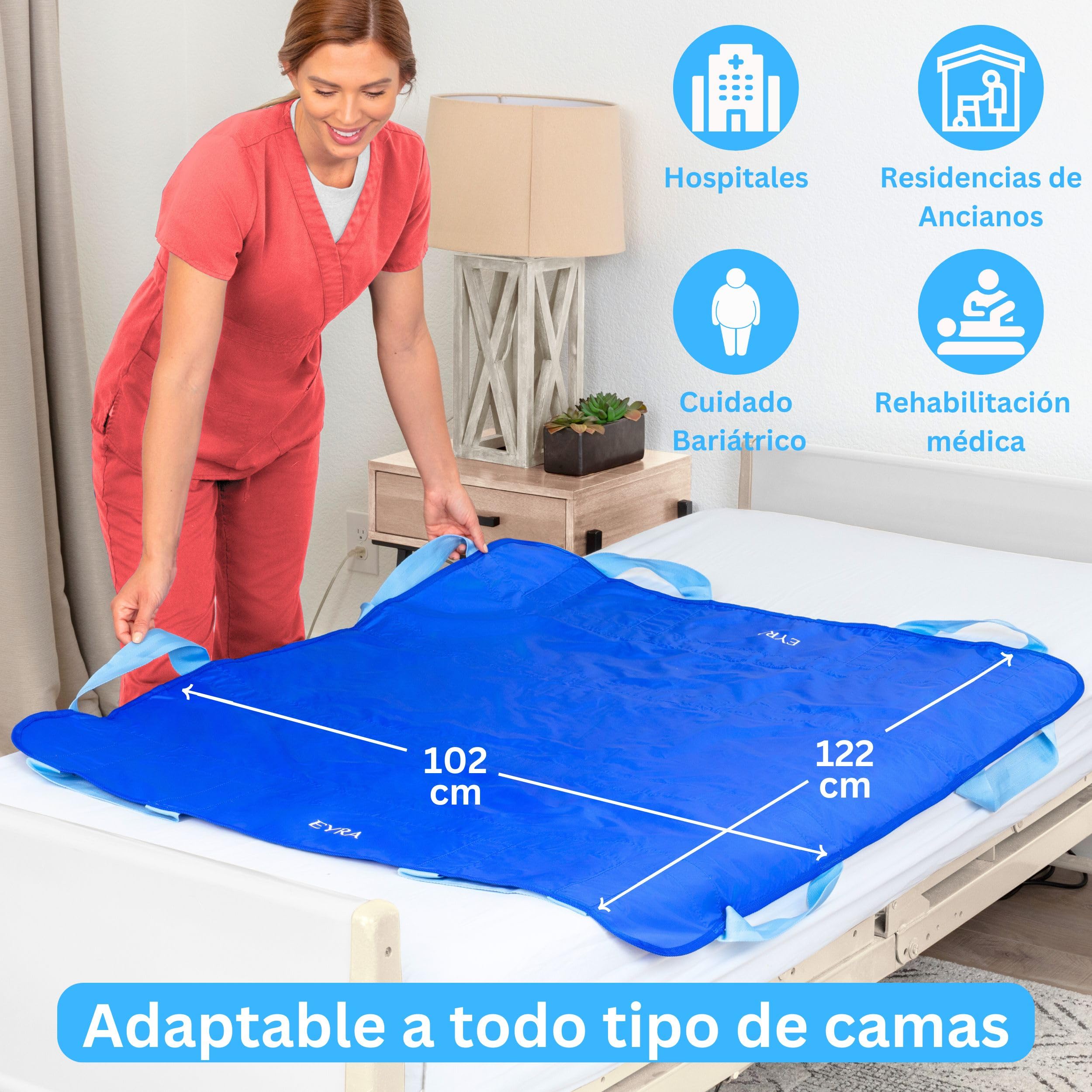 EYRA Sábana Deslizante 122×102 cm con 8 Asas Reforzadas – Sábana de Transferencia y Ayuda al Posicionamiento para Personas Mayores, Pacientes Encamados y Movilidad Reducida – Lavable, hasta 180 kg