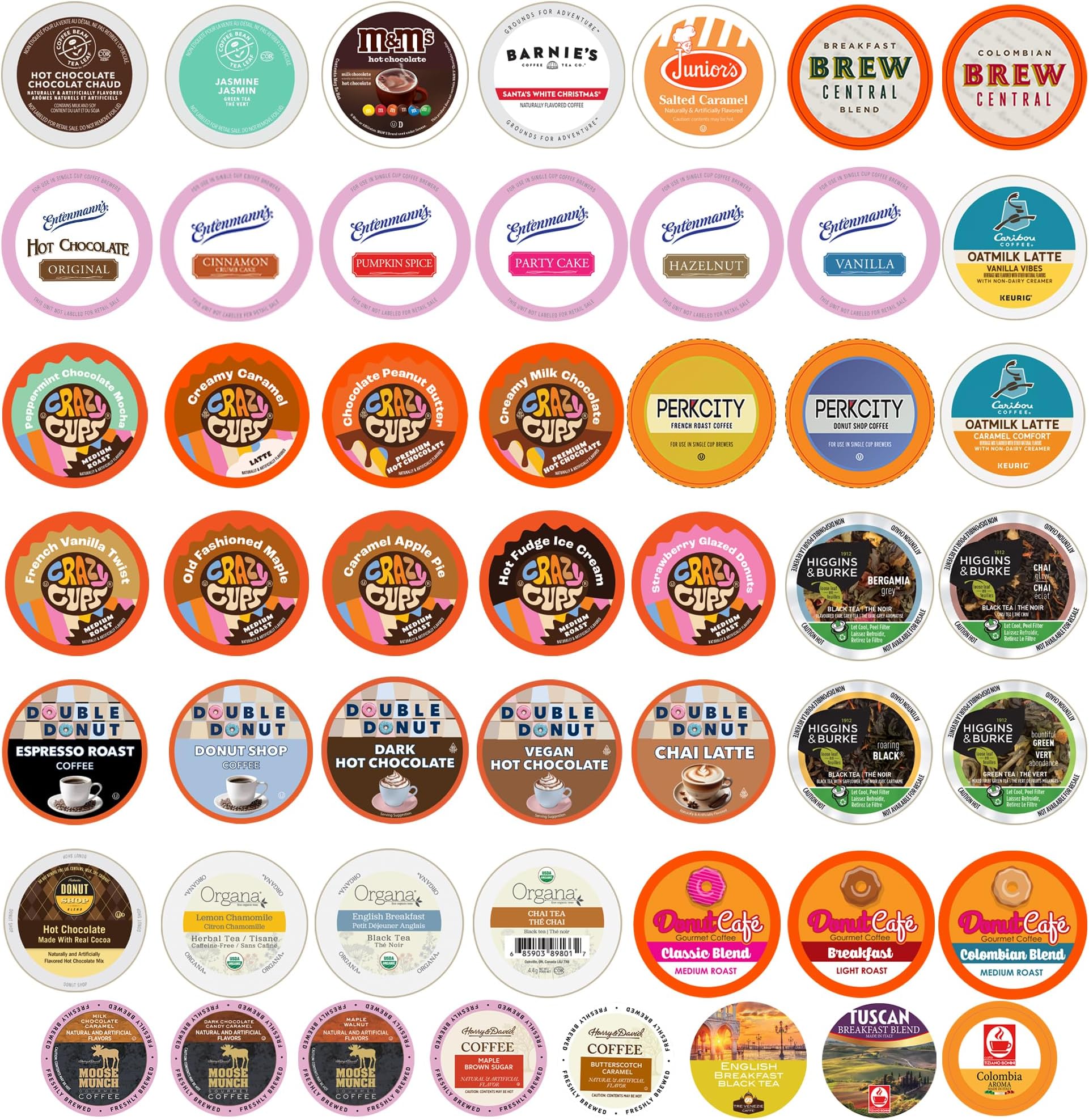 Perfect Samplers Coffee, Tea, Cider, Cappuccino & Hot Chocolate Single Serve Cups for Keurig K Cup Brewers Sampler, 50 Count