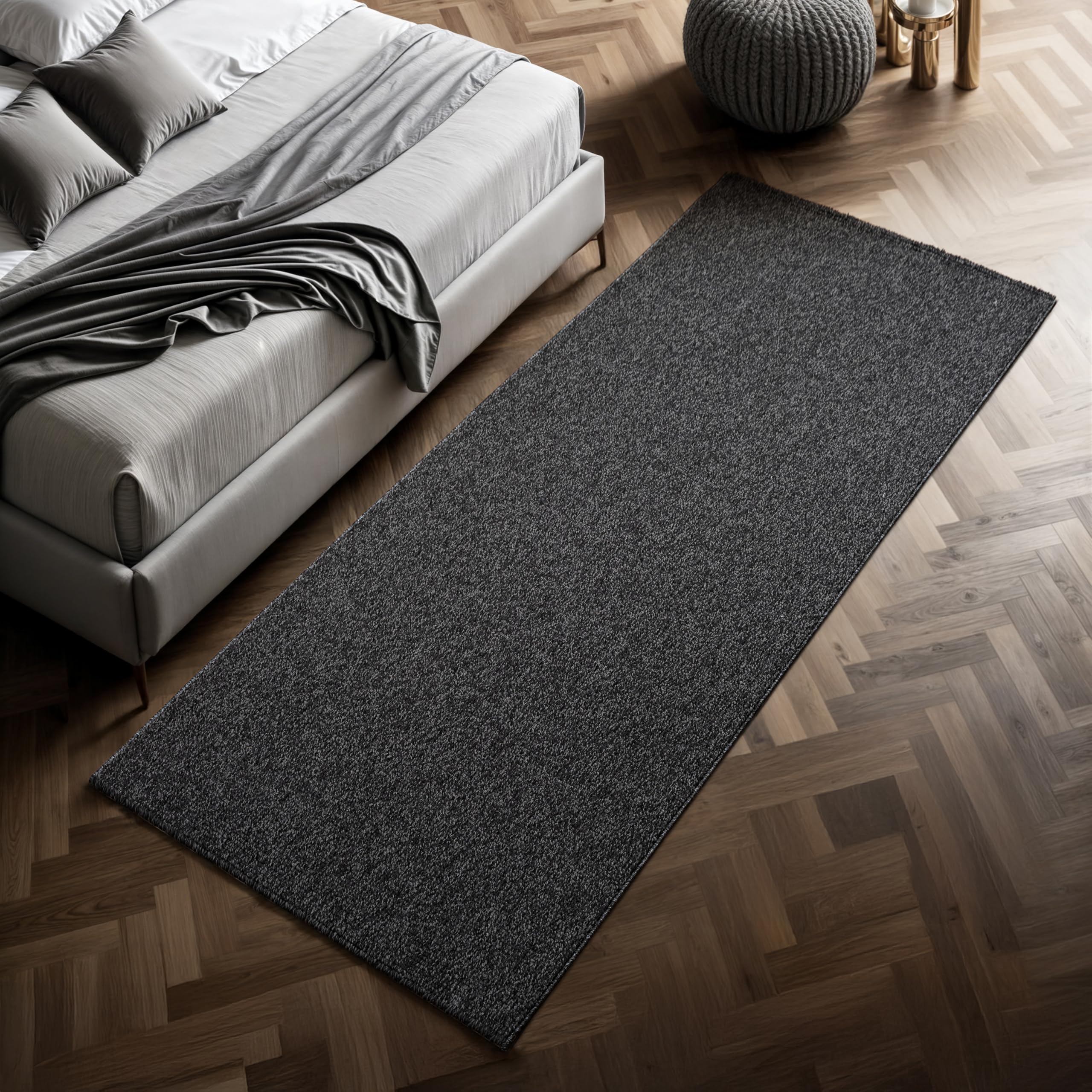 SANAT LORA Teppich Wohnzimmer – Soft Loop Teppich, modern für Schlafzimmer, Arbeitszimmer, Flur, Kinderzimmer & Küche – gesprenkeltes Design, Anthrazit, 80 x 200 cm
