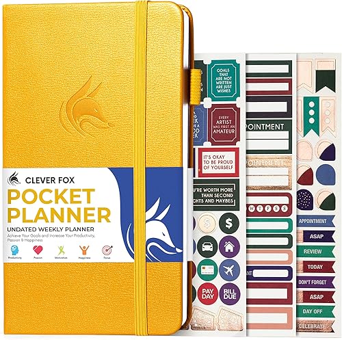 Clever Fox Agenda de bolsillo semanal – Agenda mensual sin fecha y calendario, mini planificador perfecto para bolso, 3.7 x 6.7 pulgadas (amarillo