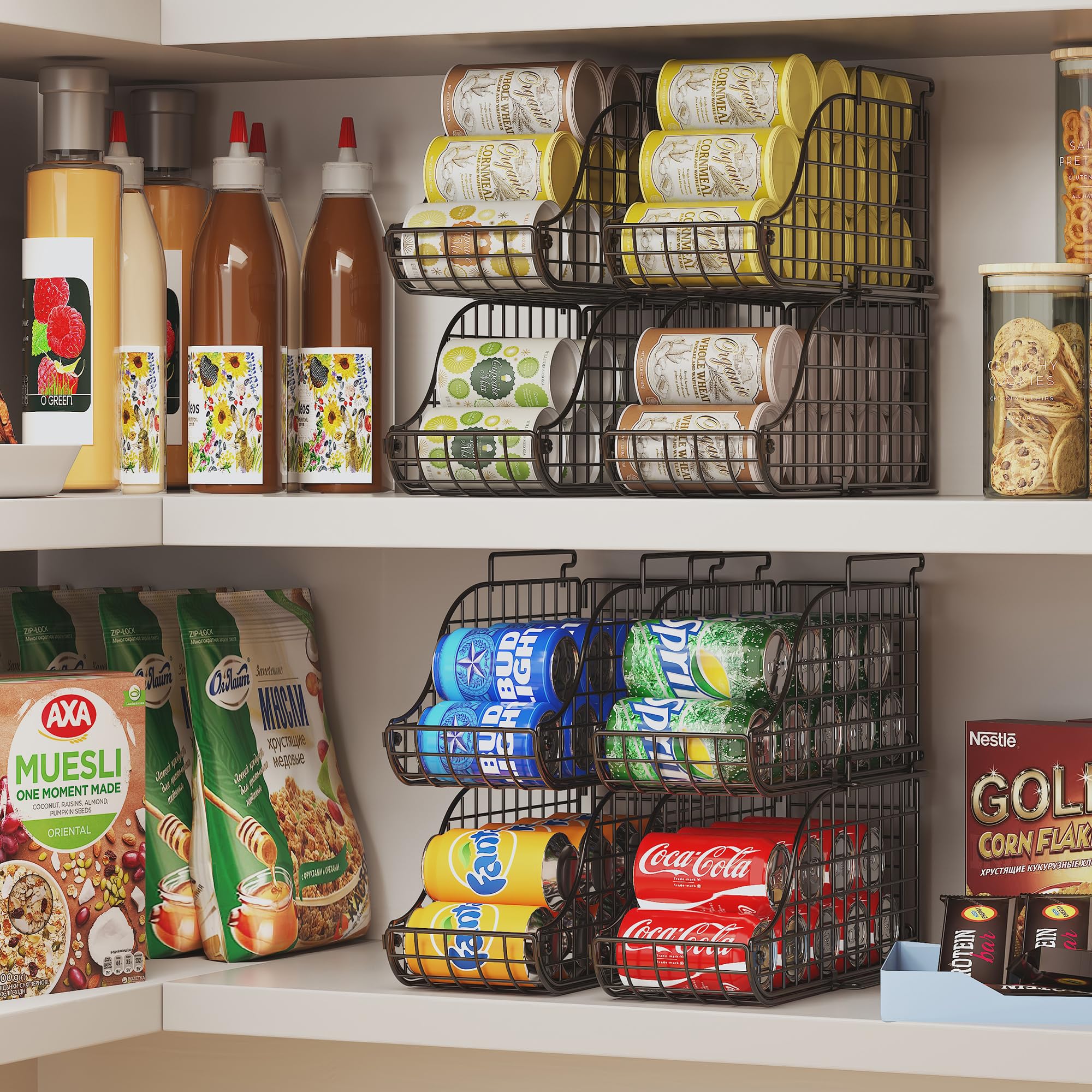Paquete de 6 organizadores de almacenamiento de latas, organizador apilable de alimentos enlatados de cocina con asas, organizador de latas para despensa, armario de encimera, dispensador 8