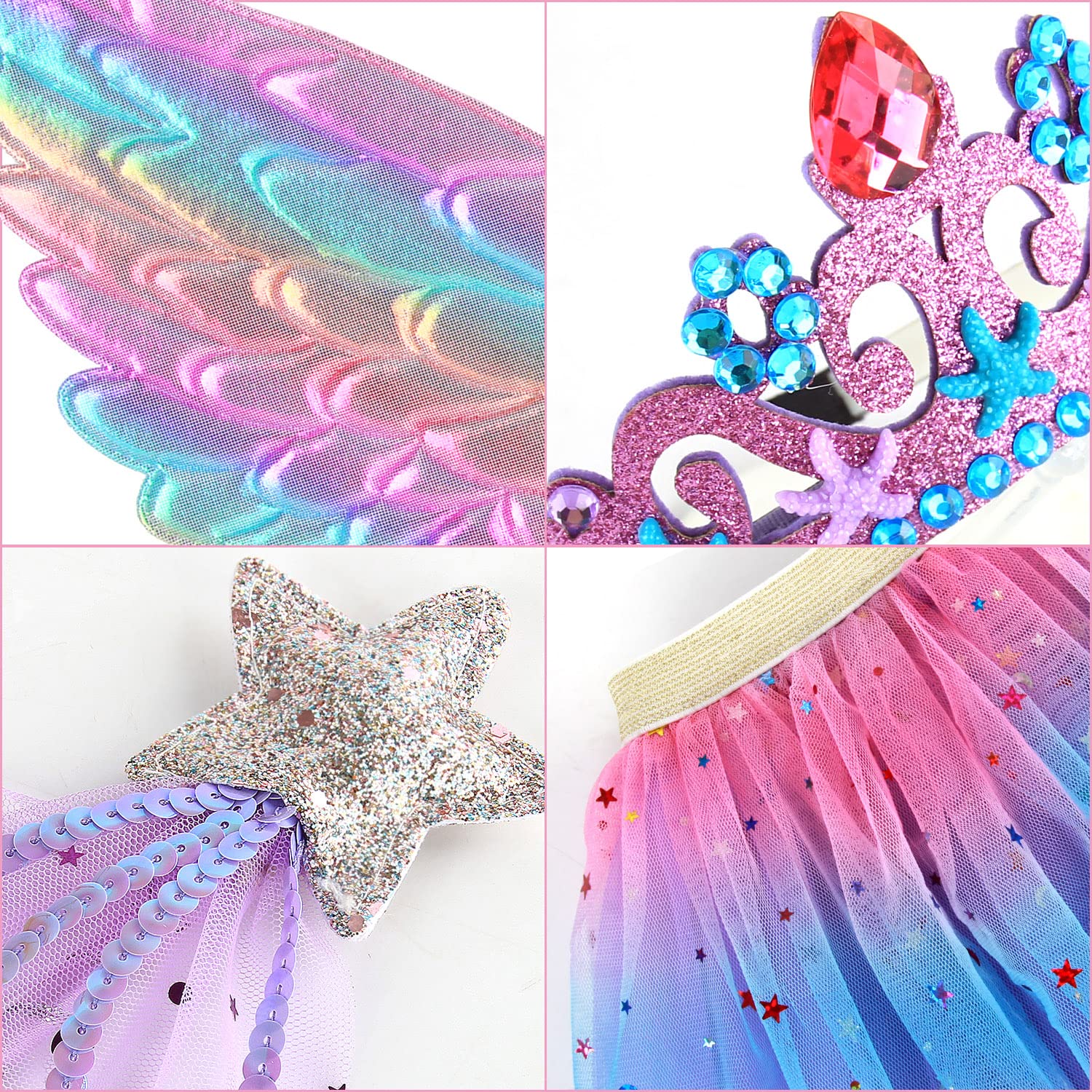 M MUNCASO Ragazze Fata Costume Fancy Dress Up Set di costumi da farfalla Principessa Abito Set di costumi in tulle con ali di farfalla, bacchetta magica e set di cerchietti per bambine 3-8 anni