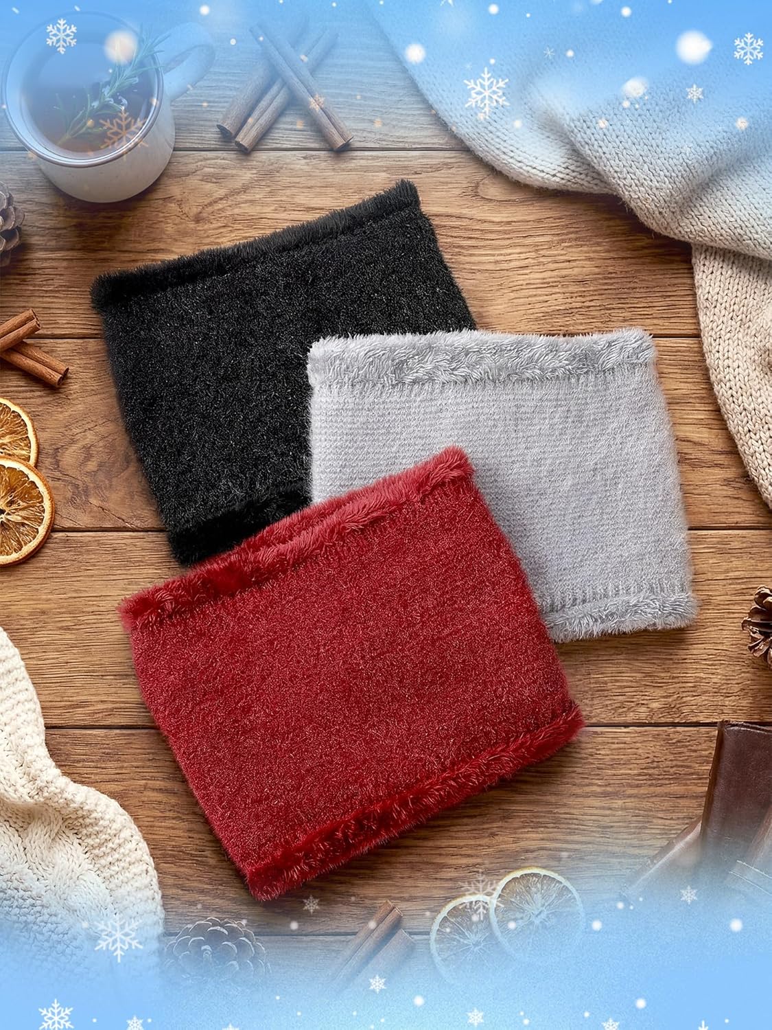 Mepase 3 Pack Neck Warmer for Women Knit Winter Neck Scarf Ski Cold Weather Thick Infinity Gaiter for Men Women - Image 7