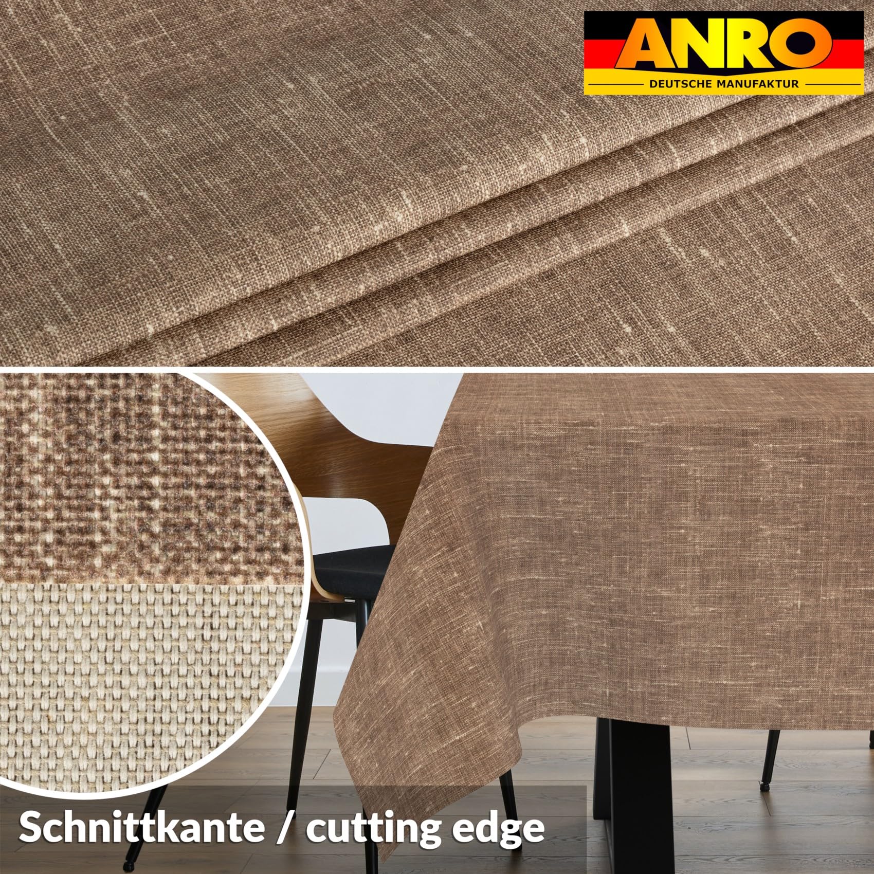 ANRO Nappe de Table 70% Coton 30% Polyester – Tissu Lavable, Anti-Taches, Bords Surjetés, Couleur Chocolat 200x140 cm
