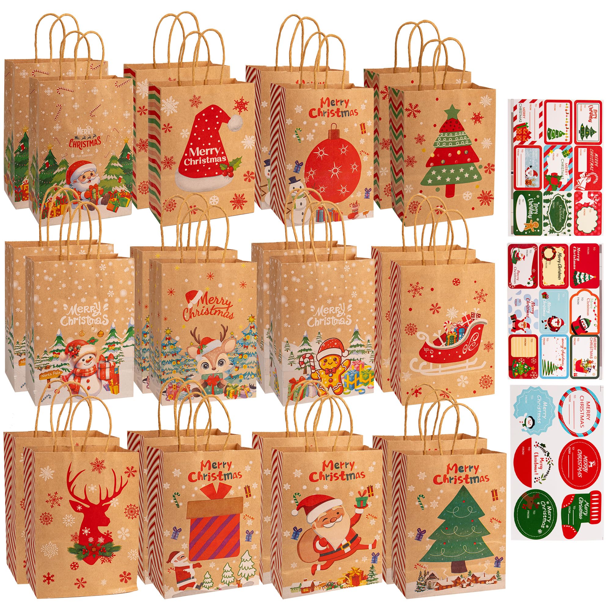 24pcs Small Christmas Paper Gift Bags 15x21cm Kraft Xmas Gift Wrapping Bag with Tags Handle, Gift Bags for Christmas Party Presents Xmas Goody Treat Sweet Candy Favors Bag for Kids Adults โ image 1